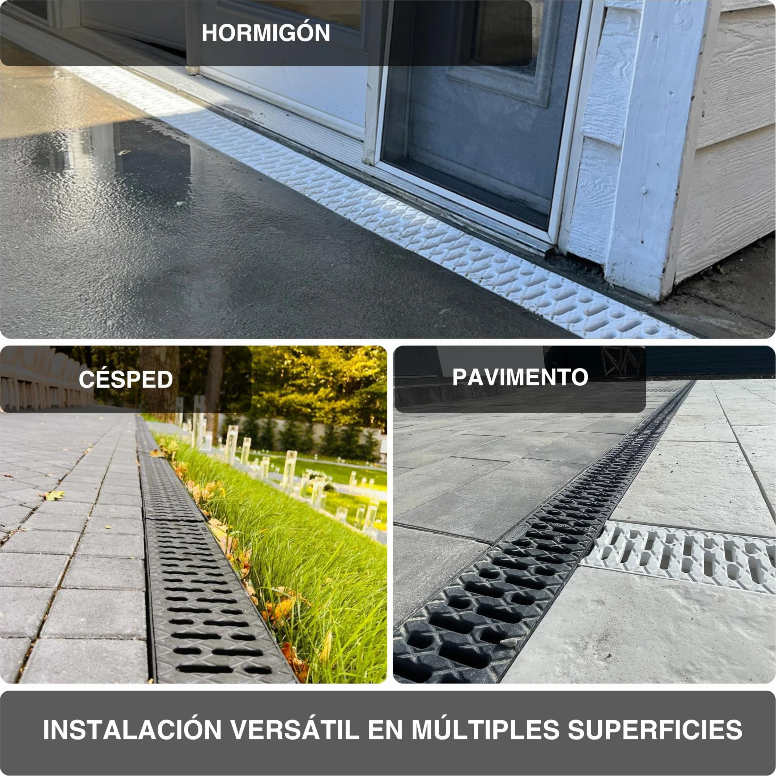 VODALAND EASY 2 - Canaleta de Desagüe de 5 Metros con Rejilla de Plástico Negro | Sistema de Drenaje para Jardines, Aguas Pluviales y Terrazas | Resistente, Fácil de Instalar| Kit Completo Drenaje