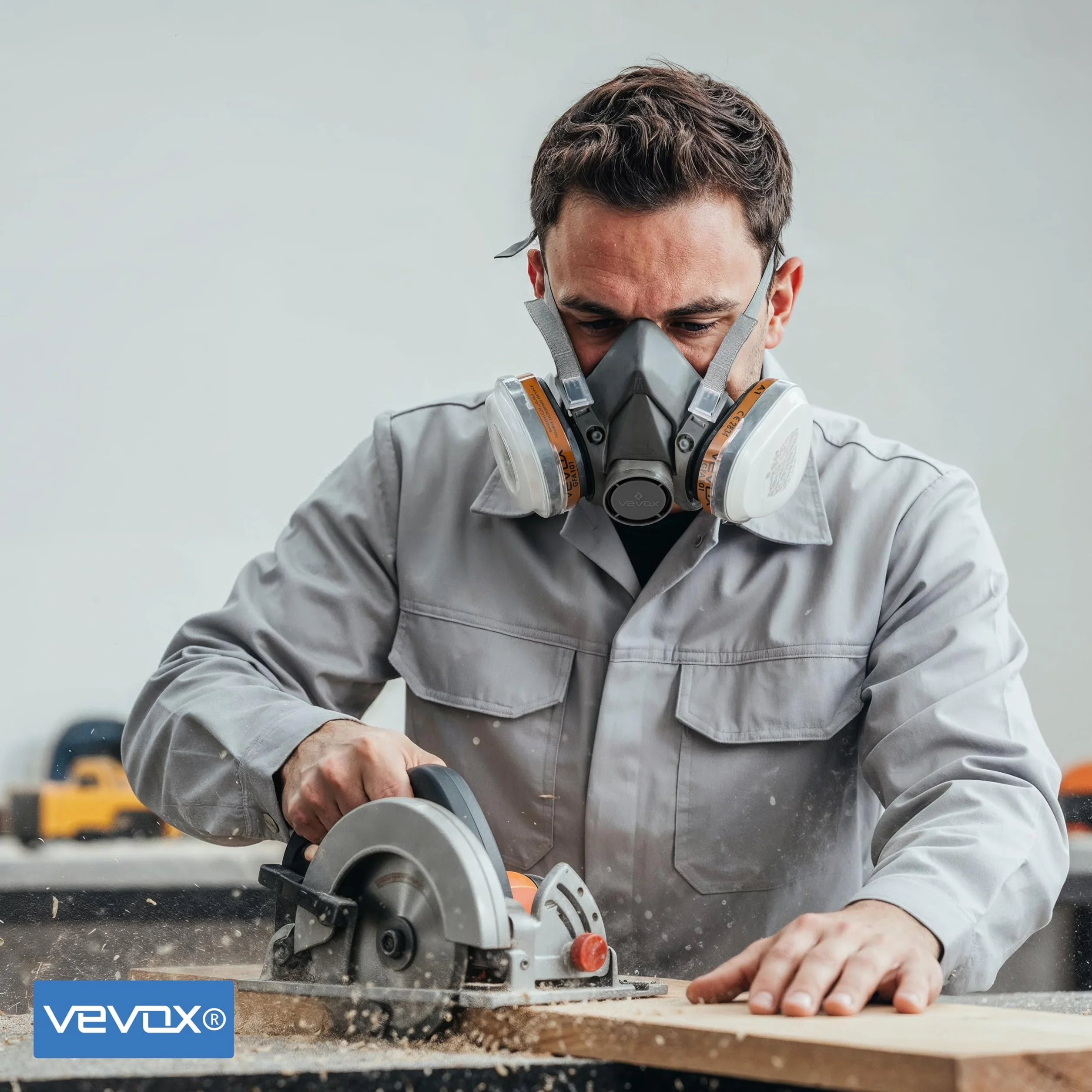 VEVOX® Máscara respiratoria con filtro A1P2 – Protección contra gases, vapores y partículas finas de polvo – Ideale para pintura, lijado y obra – Con 6 filtros P2 antipartículas y 2 A1 antigás