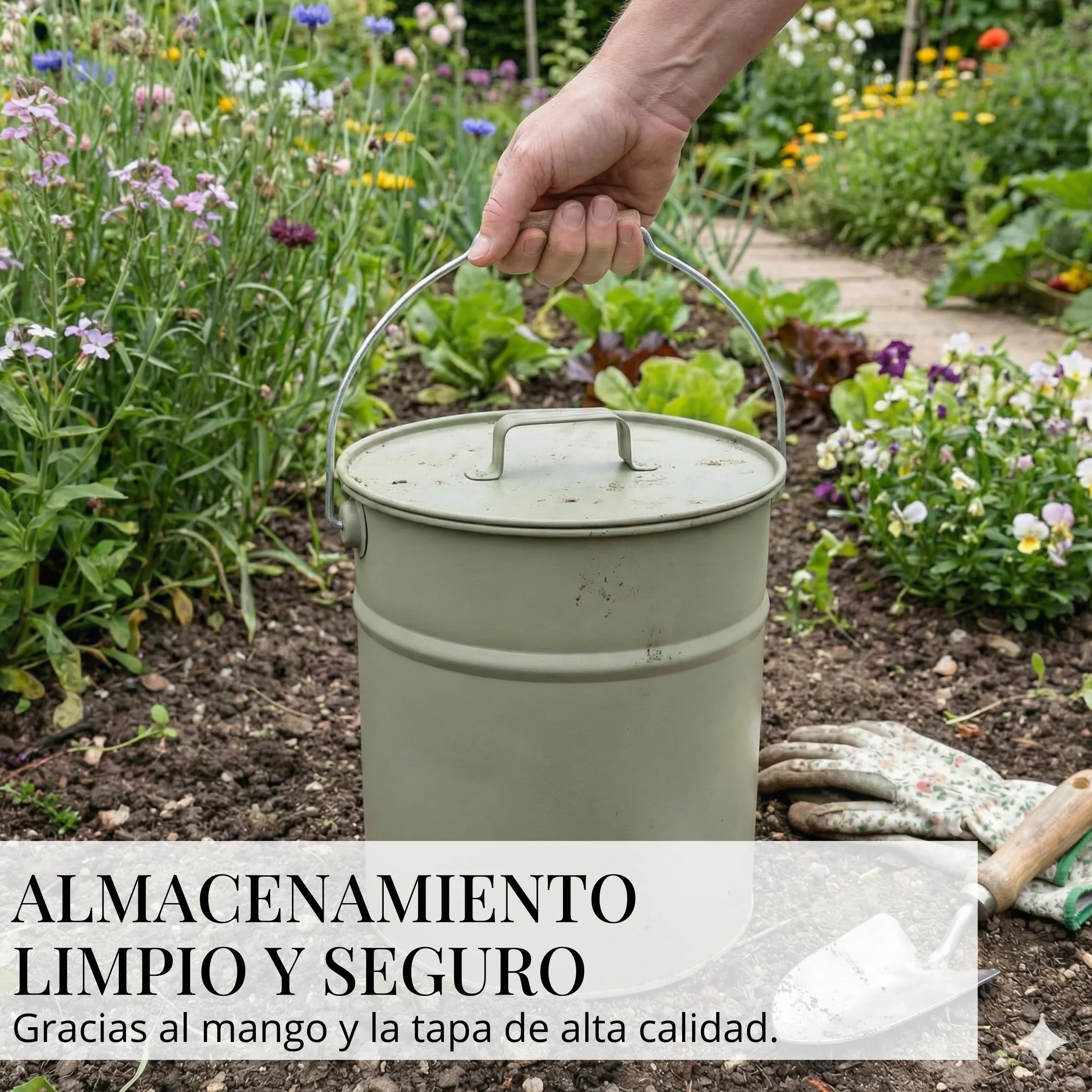 LIVLIG Cubo de cenizas con tapa, 12 L, color gris musgo, cubo galvanizado con tapa para chimeneas modernas, calidad premium de Europa, accesorios elegantes para chimenea para guardar las cenizas de