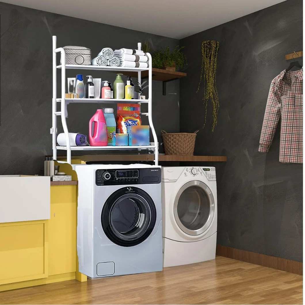 A.M.C. Estantería de baño 3 estantes blanco resistente para lavadora ahorro espacio almacenaje