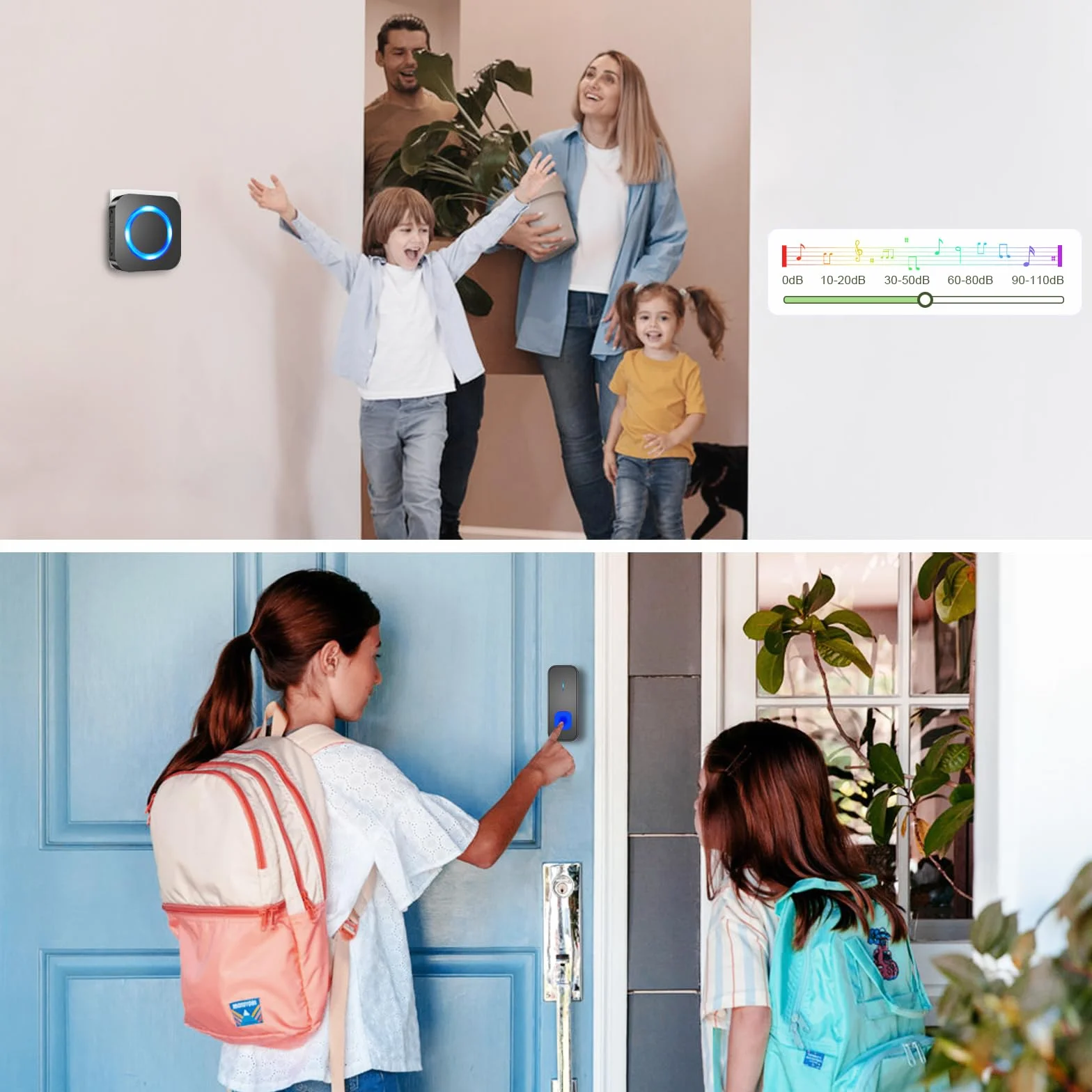 SURFOU Timbre Inalámbrico Exterior Impermeable, Kit Doorbell Puerta para Casa 400M de Alcance Doorbell con 55 Melodías, 5 Niveles de Volumen, Indicador LED, 3 Enchufable Receptor Negro