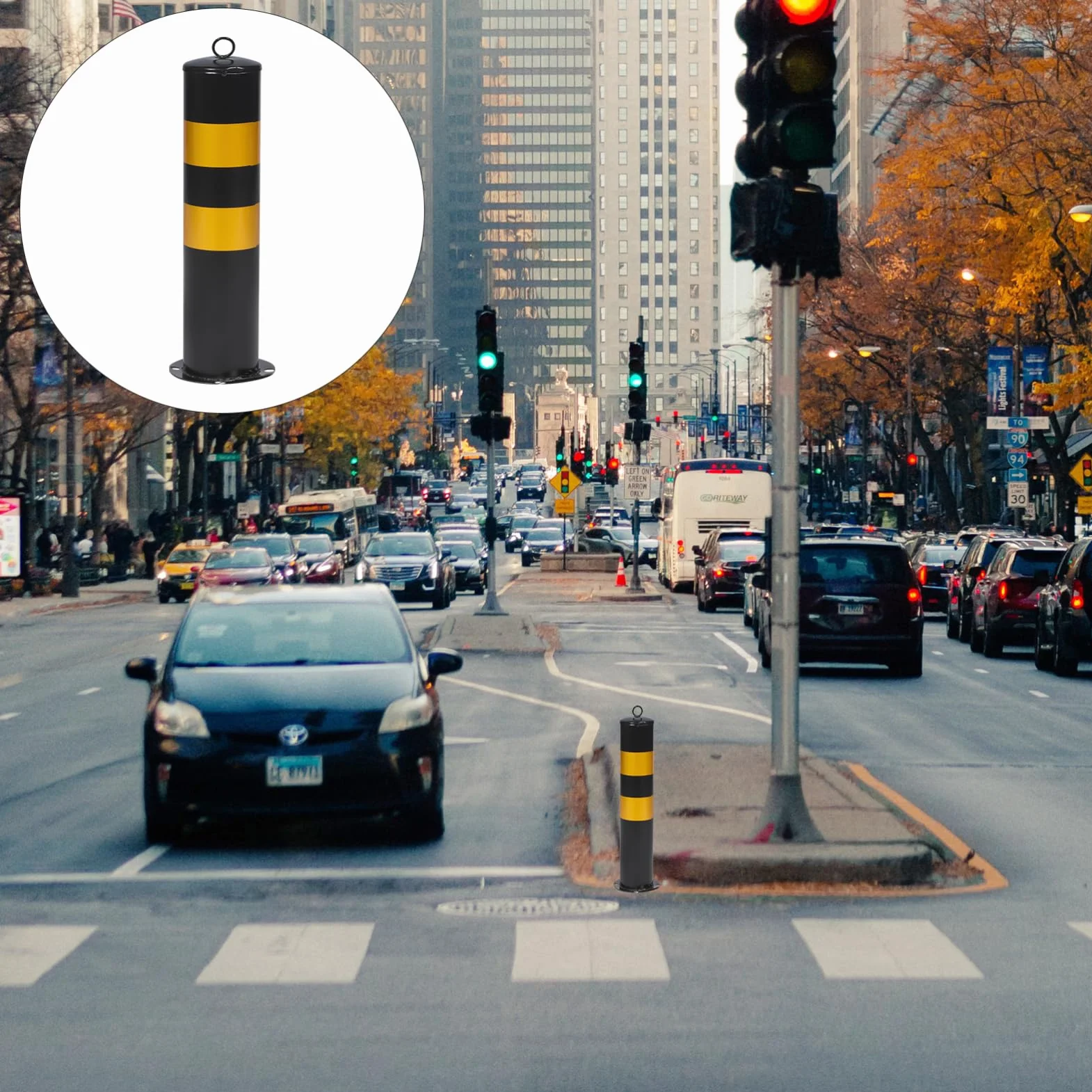 Mobestech Poste de Seguridad con Bolardo para Estacionamiento 50 cm Negro y Amarillo