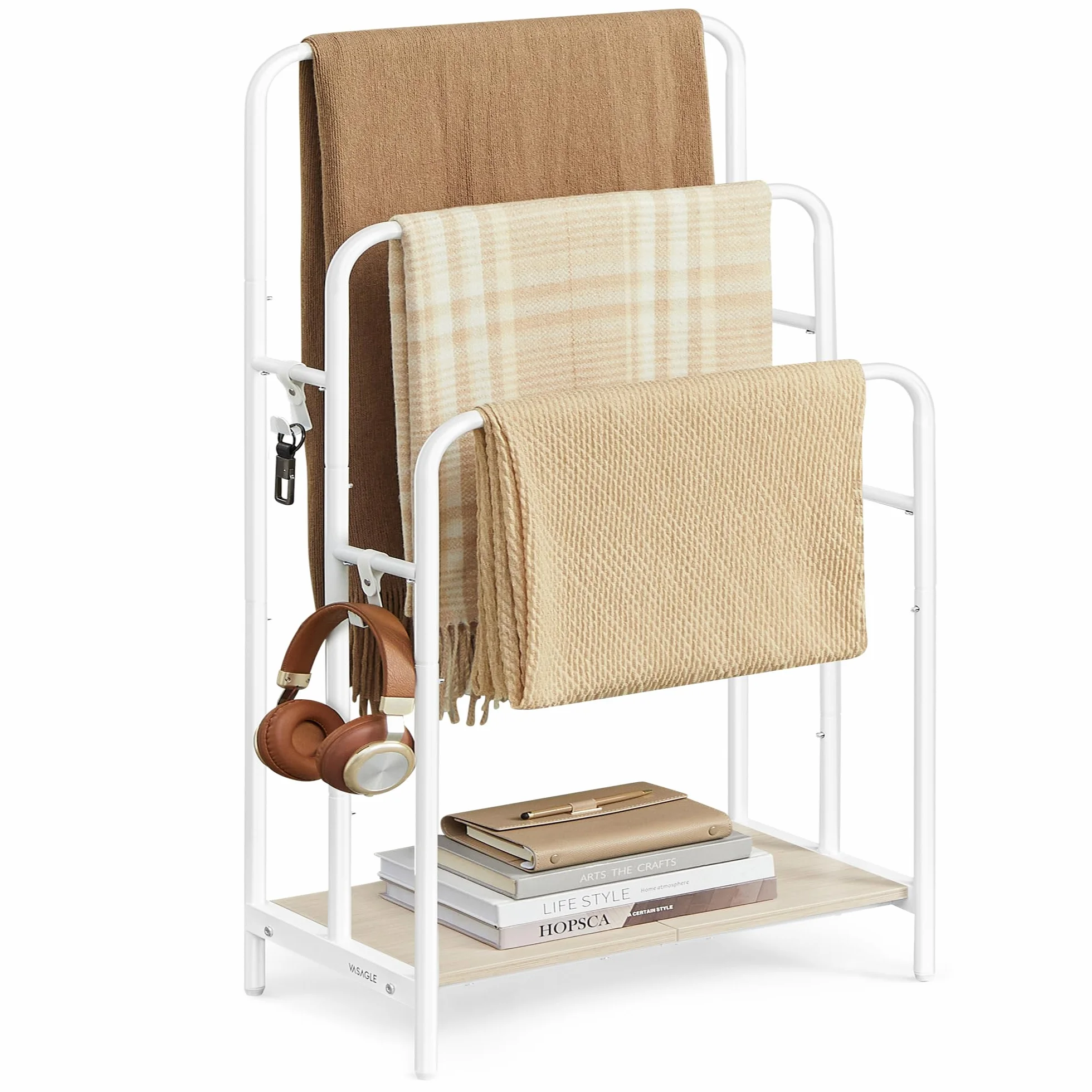 VASAGLE Toallero de Pie 3 Barras 50x30x100 cm Estante Almacenamiento Blanco Nube Beige Natural