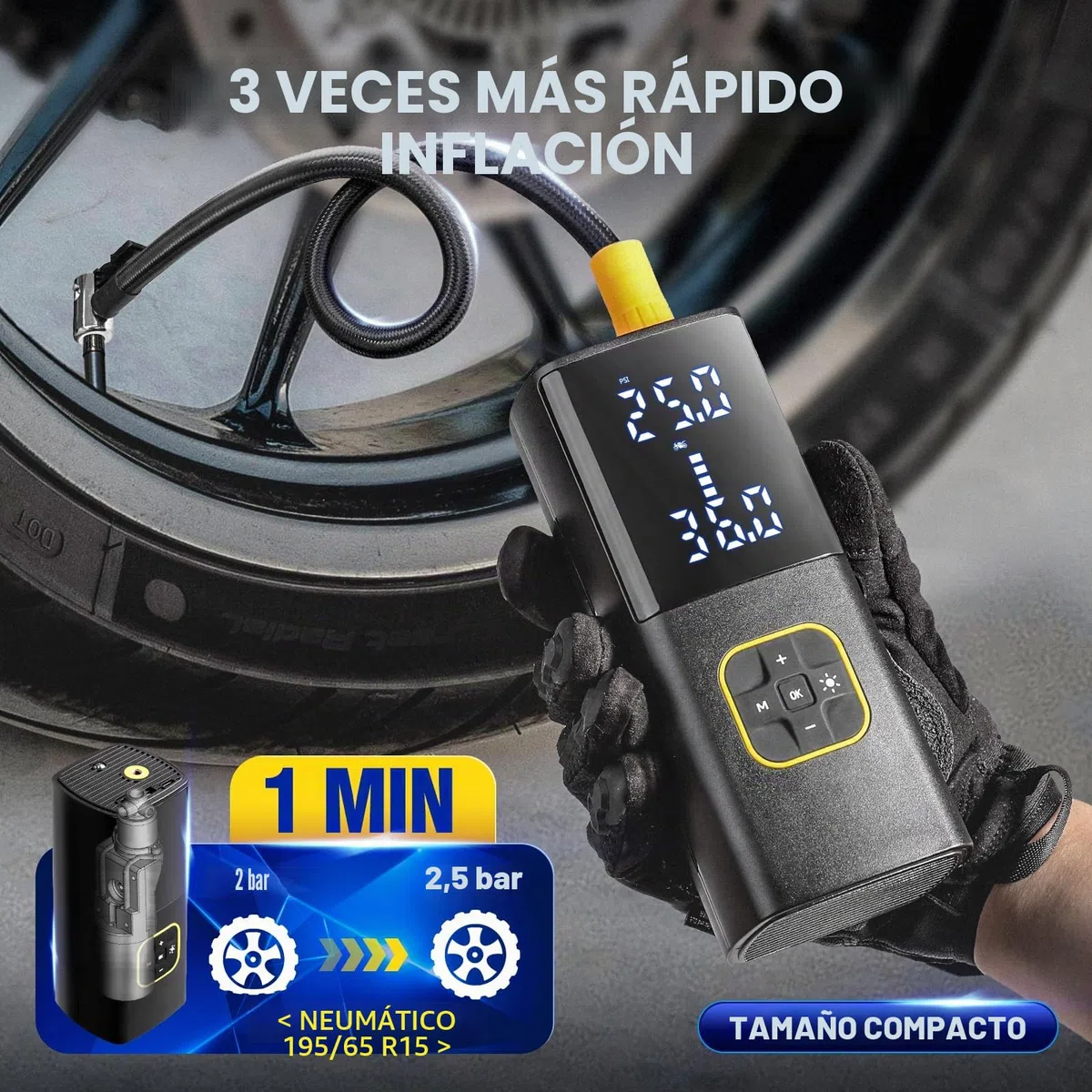 Zune Lotoo Compresor Aire Portatil 150PSI, 9000mAh Inflador Ruedas Coche Recargable con Pantalla Digital LED, Mini Bomba de Aire Electrica con Cable de 12V CC y Luz LED para Coche Moto Bicicleta Bola