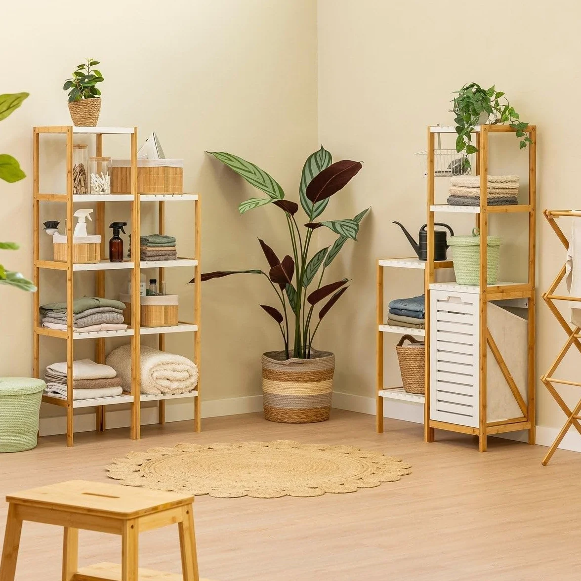 Estantería de bambú Natural 4 baldas Blancas 33x34x110 cm para baño Cocina