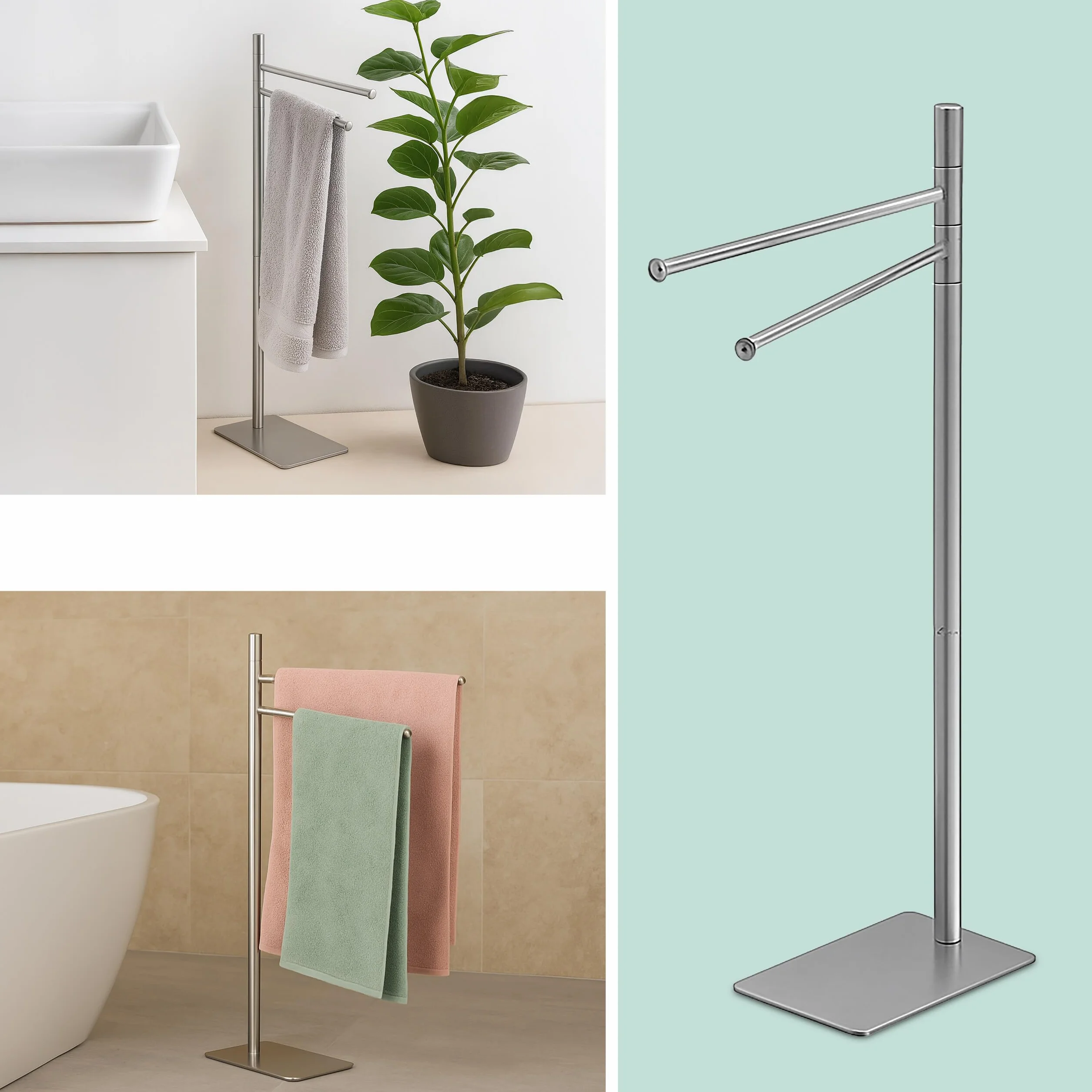 Toallero Relaxdays Acero Inoxidable 2 Barras Ajustables 78x33,5x14 cm Plateado