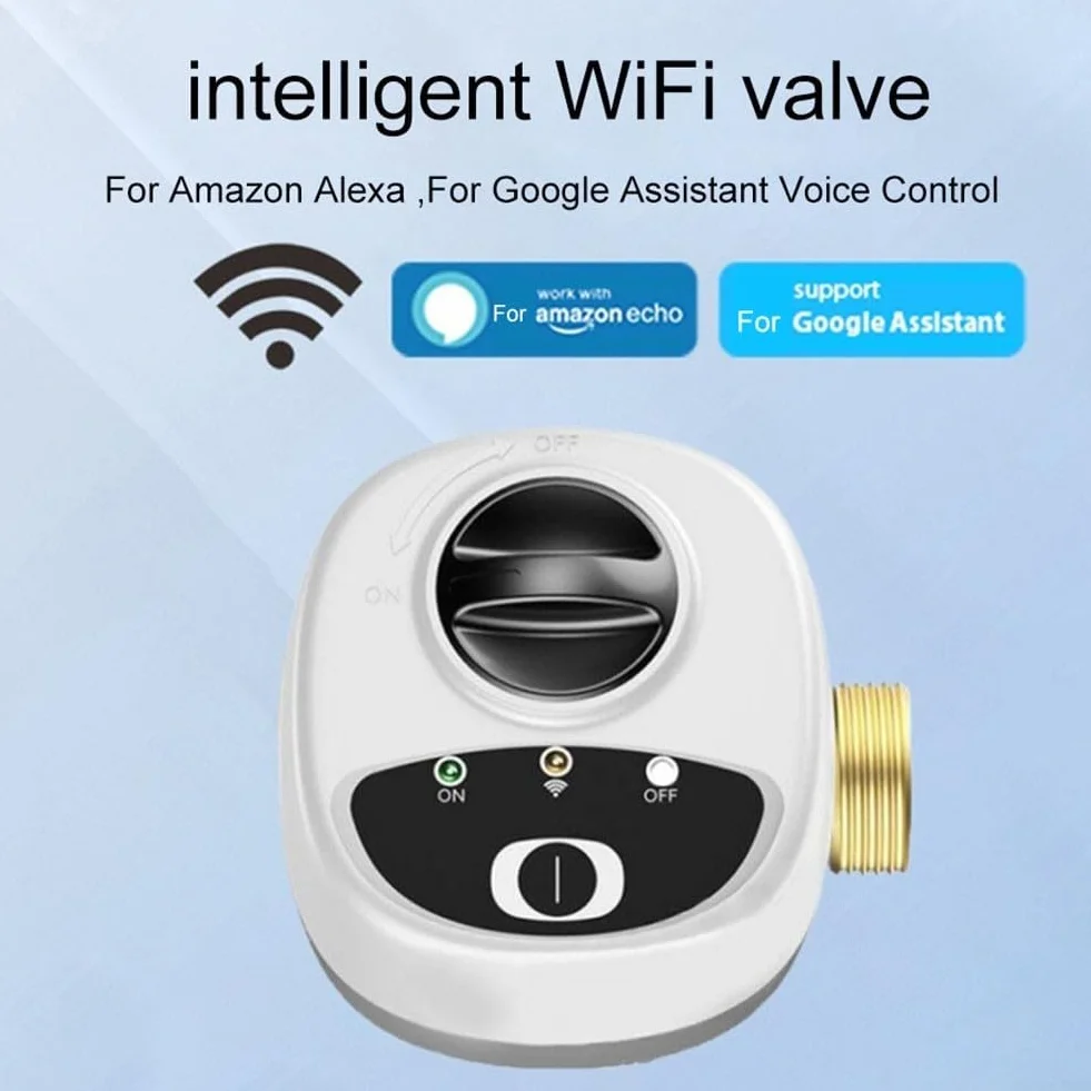 Válvula de agua inteligente WiFi, control remoto a través de aplicación, compatible con Alexa/para comandos de voz, apagado automático, temporizador, válvula de bola eléctrica de cobre (DN20)