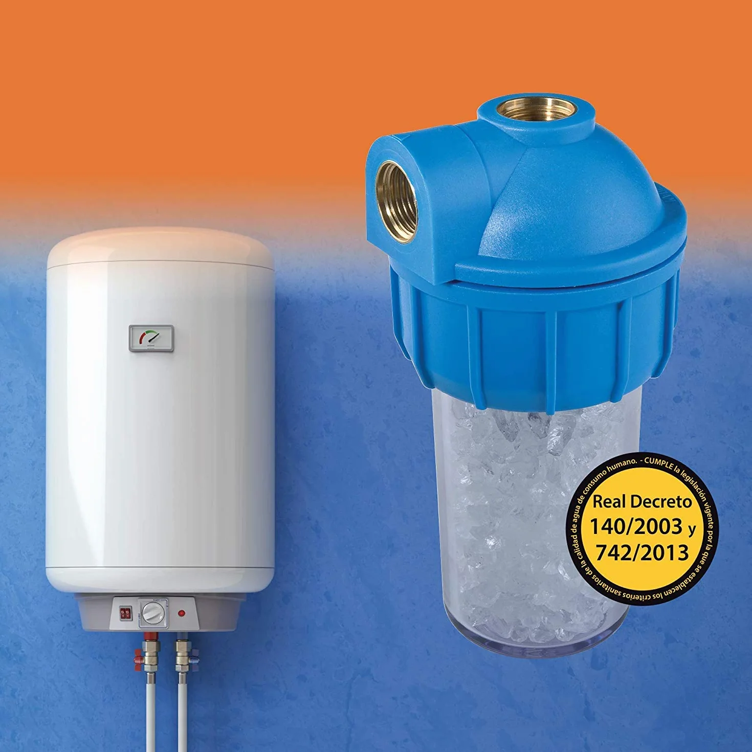 Suinga Filtro Antical Termo Electrico Recargable 1/2" | Filtro Calentador Agua con Vaso Contenedor y Polifosfatos | Entrada General Contra Cal | Descalcificador Agua Domestico