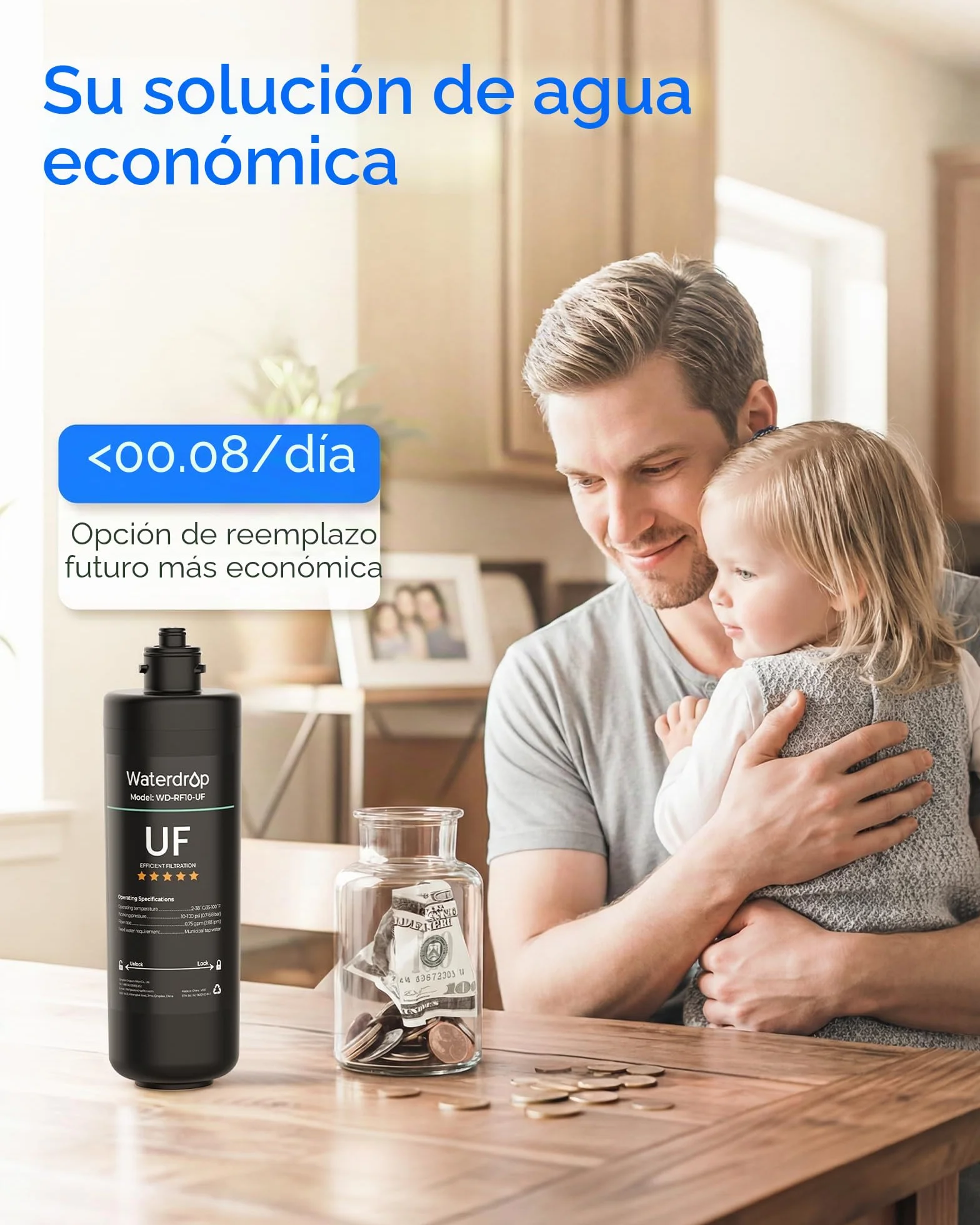 Waterdrop RF10-UF Cartucho de filtro de repuesto 0,01 micras para filtro de agua 10UA/10UA-UF/10UB/10UB-UF