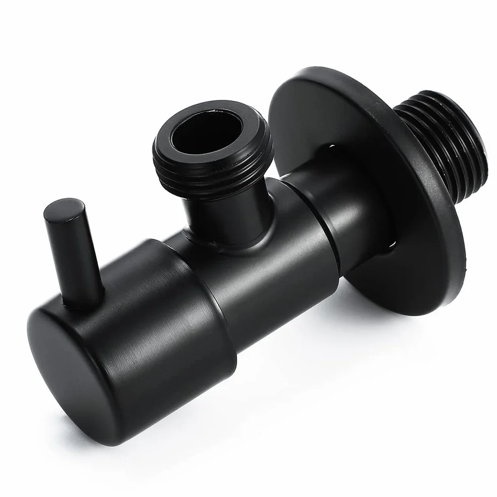 Válvula de ángulo negro 304 Acero inoxidable Válvula de de agua a prueba de fugas Agua fría y caliente General Accesorios de baño