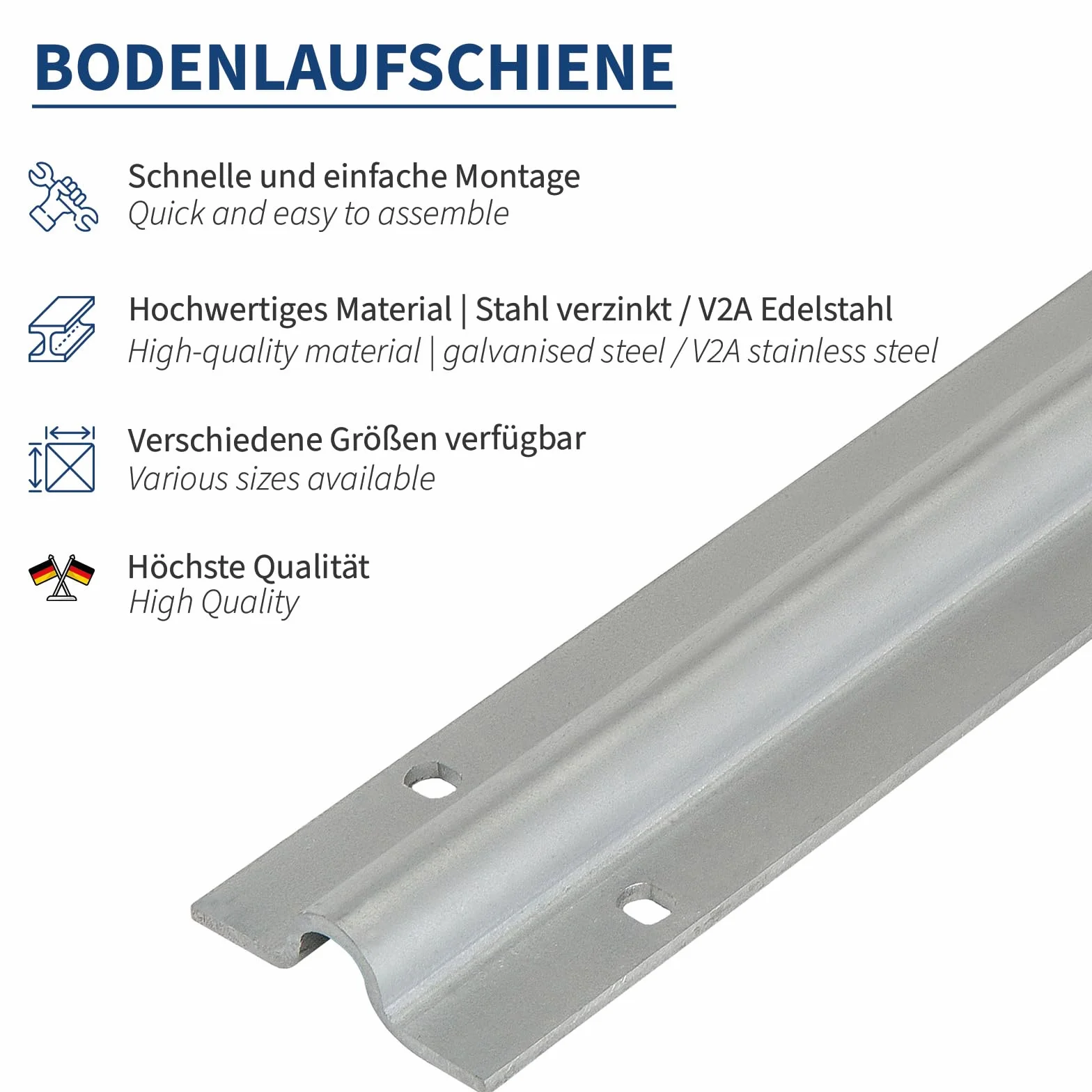 Riel de suelo plano galvanizado 2 m para puertas correderas ruedas 20 mm diámetro