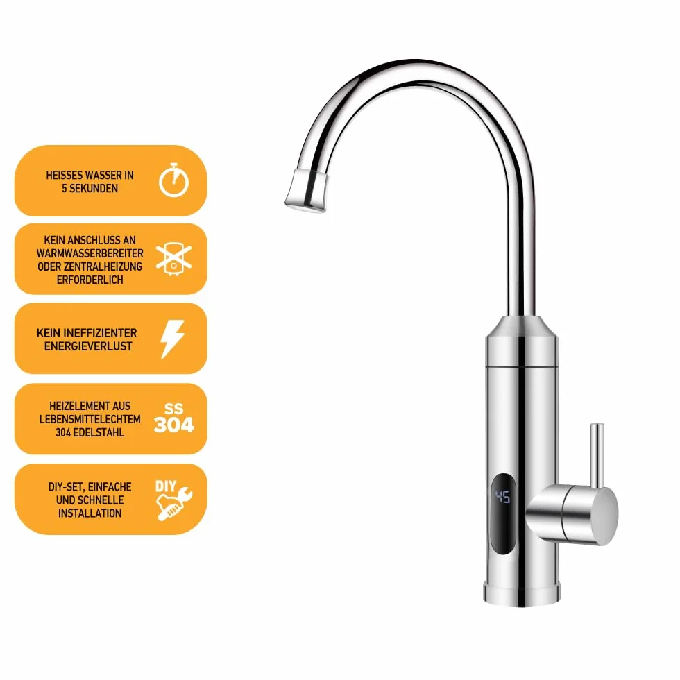 HOGART Grifo Eléctrico Calentador de Agua 230V Cocina Baño Instantáneo
