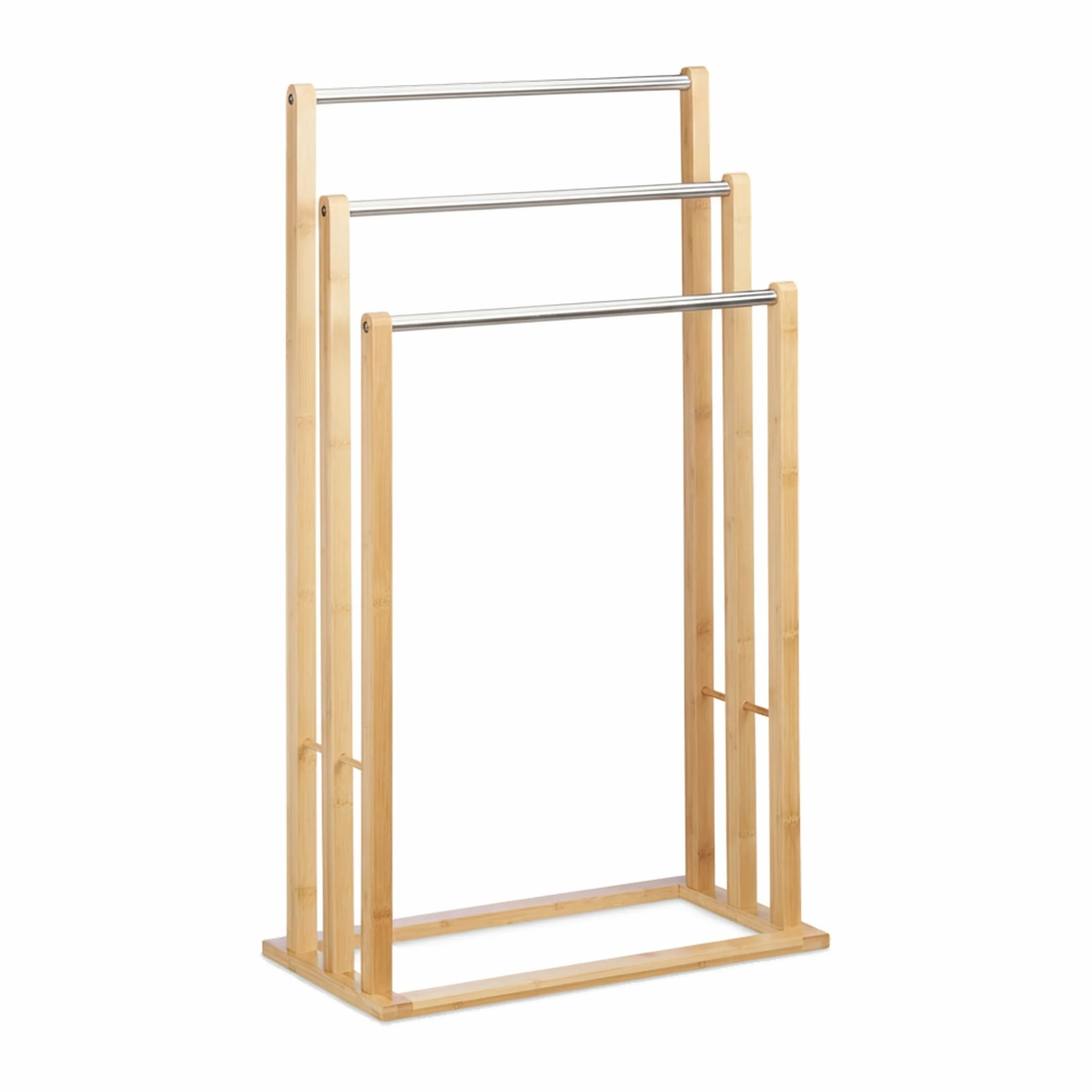 Relaxdays Toallero de Pie Bambú 3 Barras Soporte Toallas Madera 84x48x26 cm Marrón Natural