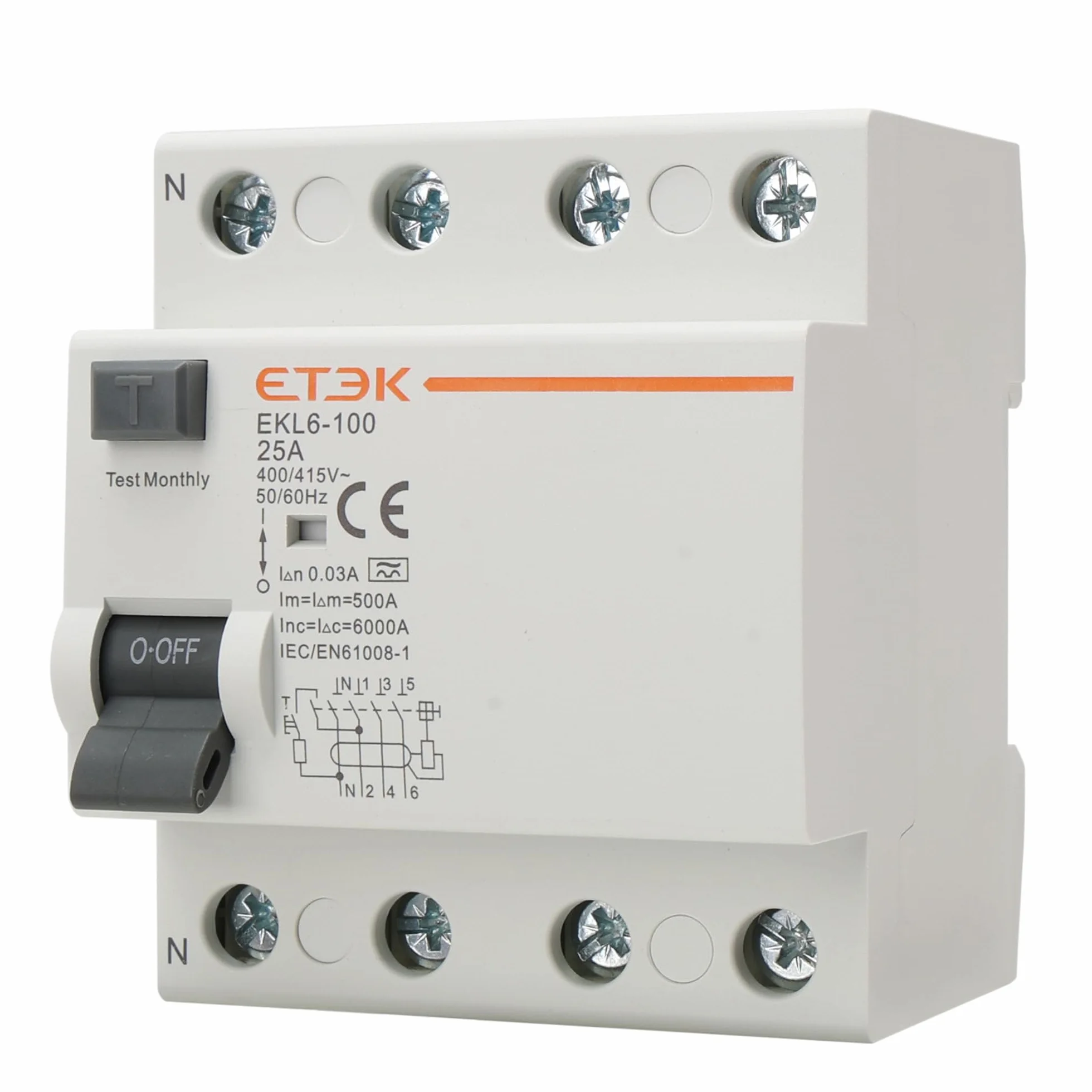 Interruptor Diferencial Superinmunizado 4P 25A 30mA Tipo A - Protección Contra Fugas Eléctricas - RCCB (3P+N) - Montaje en Carril DIN - Cuadro Trifásico o General