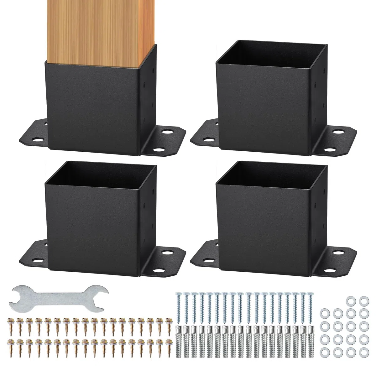 VEVOR 4 Piezas Soportes para Postes de Madera 6"x6"(152x152 mm) Base Interna de Poste de Acero al Carbono para Anclaje de Poste con Recubrimiento en Polvo para Barandilla de Soporte, Terraza, Negro