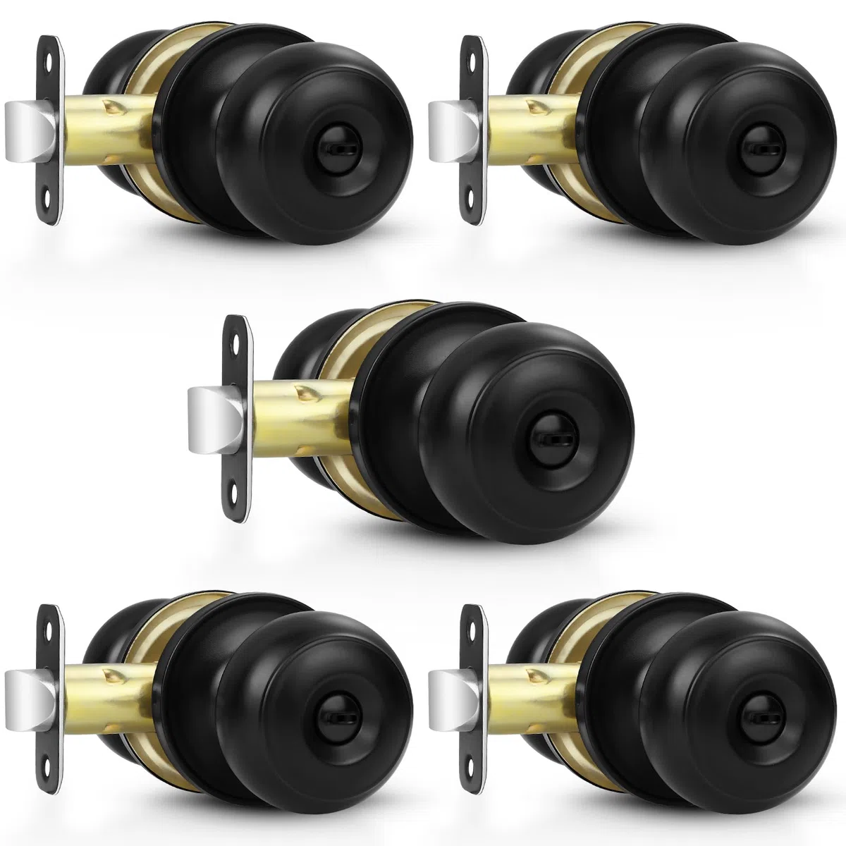 Estmoon Paquete de 5 pomos negros para puerta interior, para dormitorio, baño, privacidad, bola redonda
