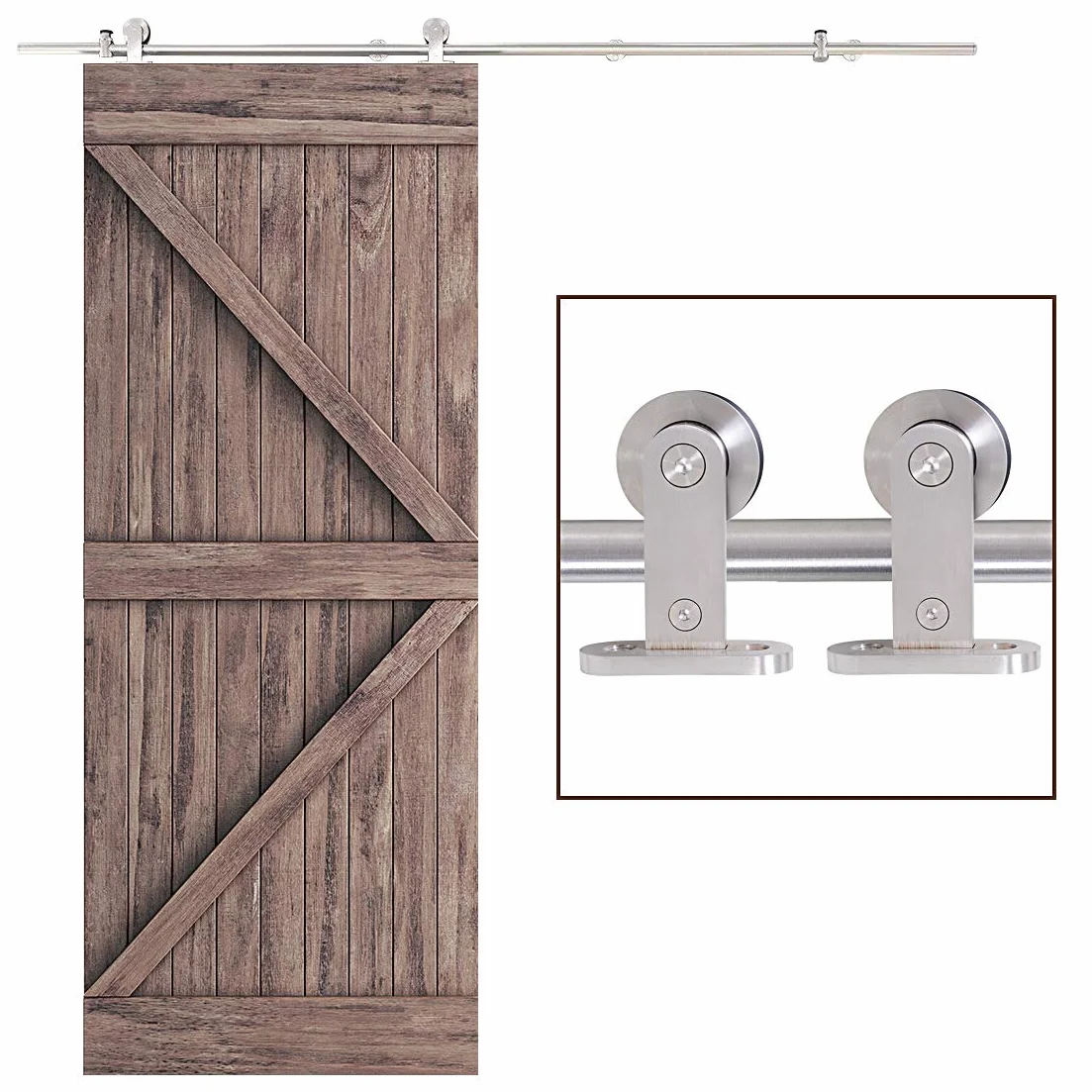 HOMCOM Kit Puerta Corredera 200 cm, Acero Inoxidable, Negro