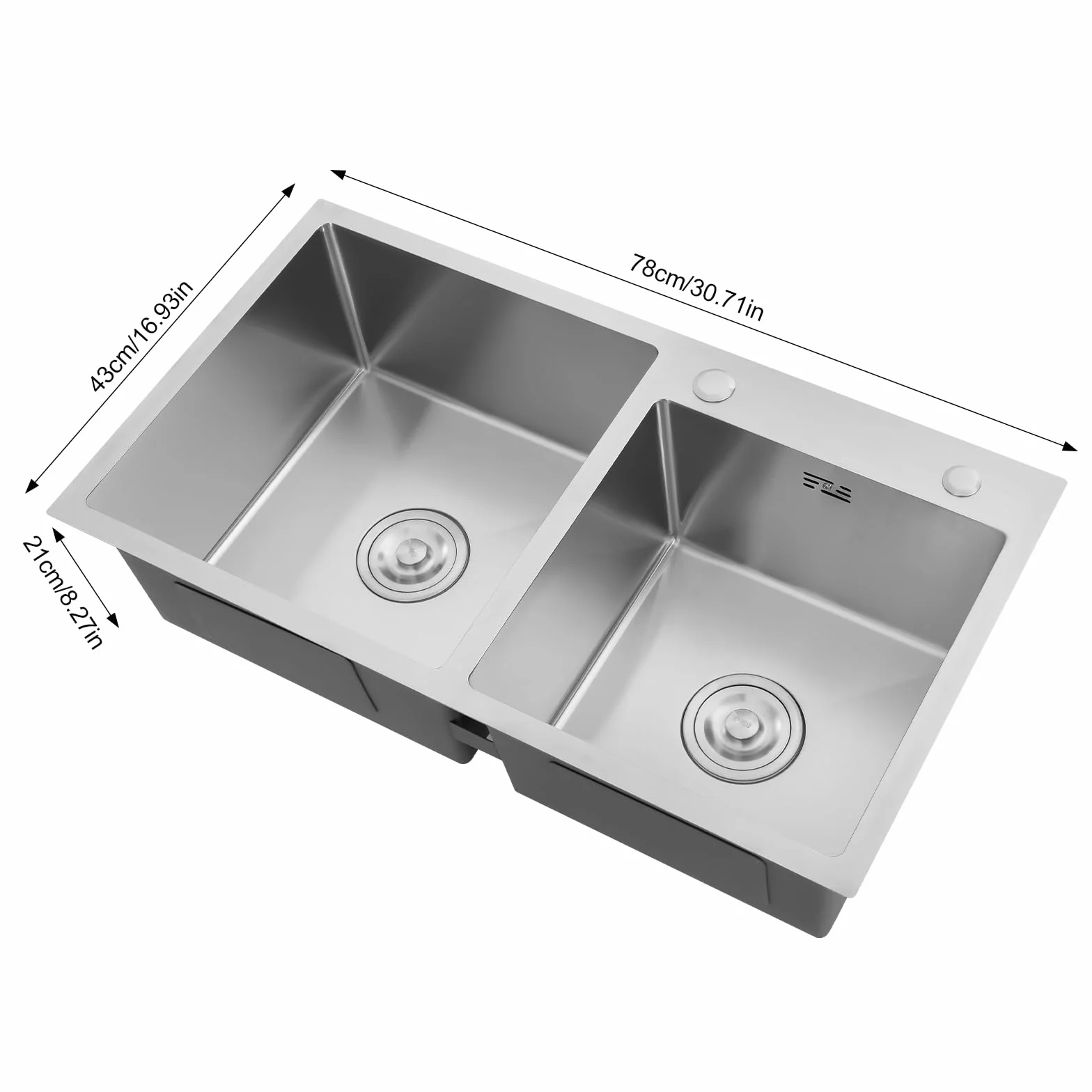 Fregadero Cocina 2 Senos, 78x43cm Fregadero, Plateros de Cocina, Doble Cubeta Rectangular con Escurridor, Aparatos de Lavado Empotrados para El Cuarto de Baño