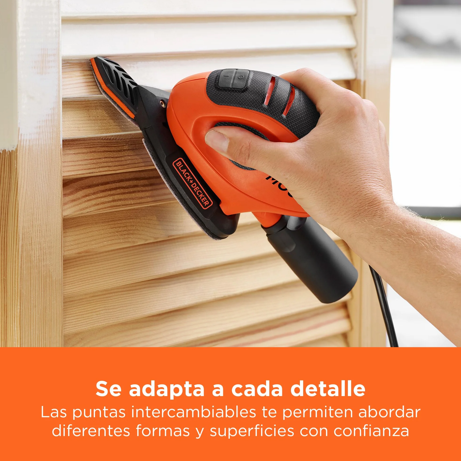 BLACK+DECKER Lijadora de Detalle Mouse 55 W, 11000 RPM, 1.5 mm Órbita, Velcro, 15 Accesorios, BEW230BC-QS