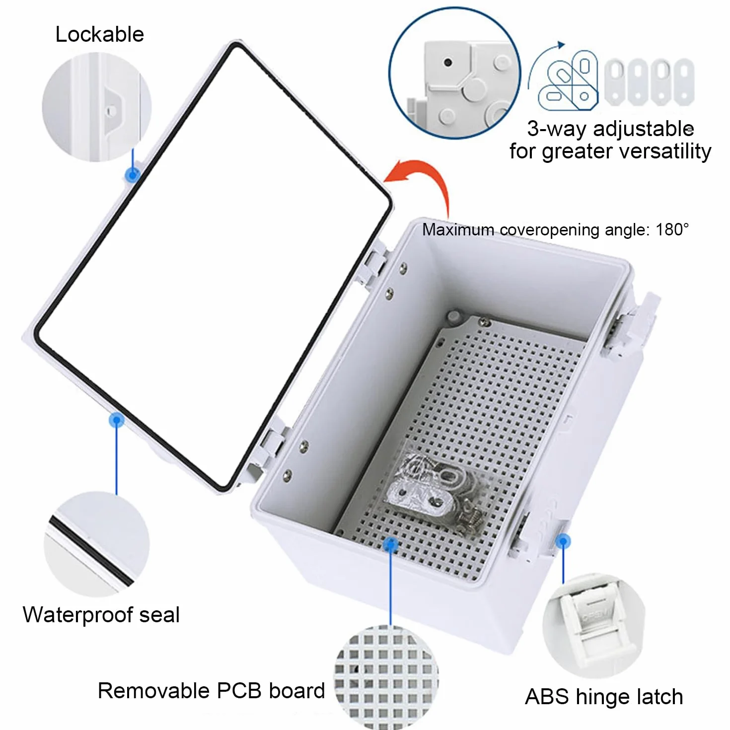 Caja Conexiones Estanca IP67,Caja Distribución Eléctrica,Caja Registro Electrico,PC Transparente Carcasa Industrial,para la Protección de Tomas de Corriente (300x200x130mm)