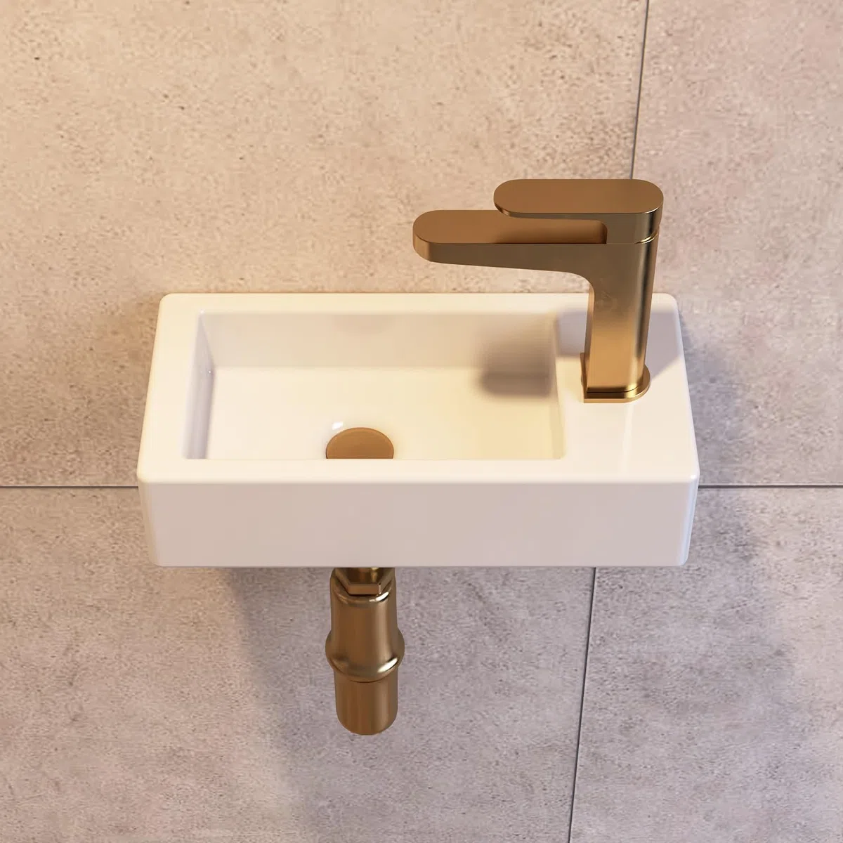 DeerValley DV-1V081R Lavamanos de baño de pared de cerámica, lavamanos de cerámica rectangular blanca en baño pequeño(mano derecha)