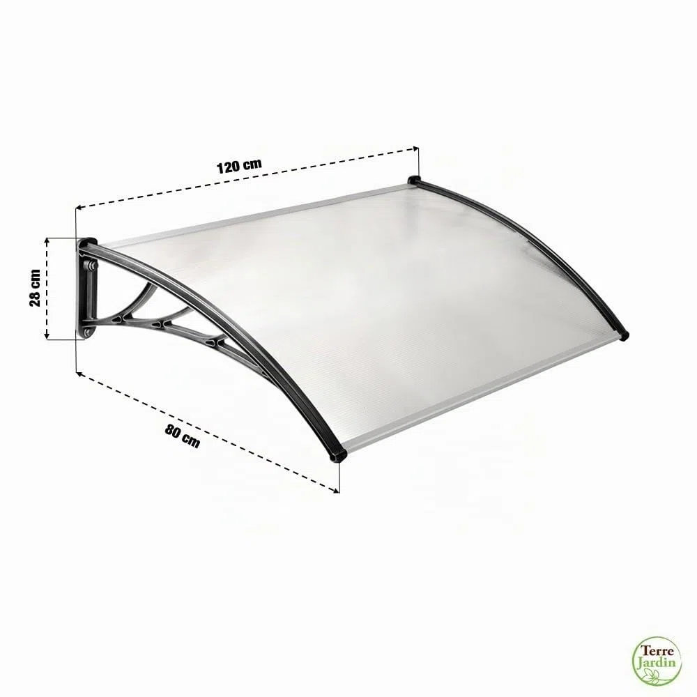 TERRE JARDIN Toldo para Puerta de Entrada Techo Ventana Marquesina 150 x 80 cm, Protección Lluvia Sol Nieve - Transparente