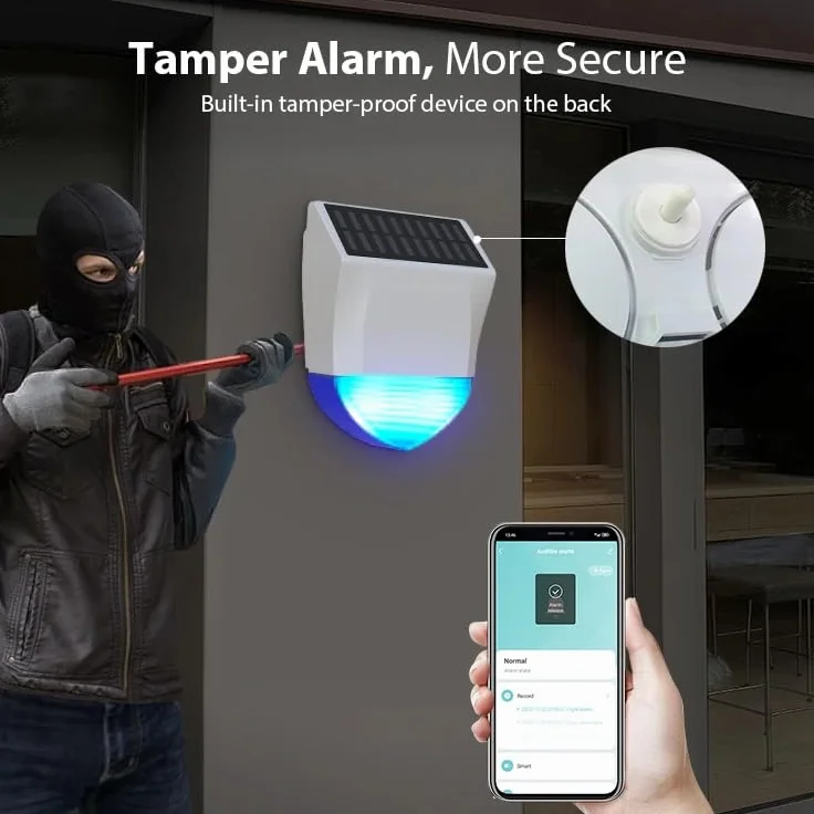 Haozee Alarma solar para exteriores, funciona con energía solar y carga por USB, requiere Tuya Zigbee Hub, compatible con asistente de hogar Zigbee2mqtt, IPX5 resistente al agua