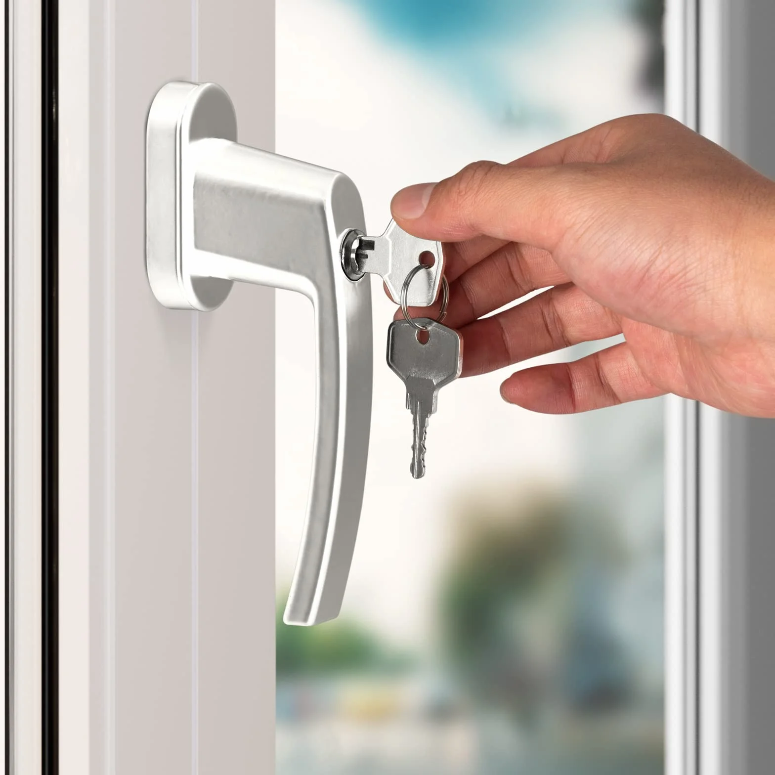 MONZANA® 4X Manilla de Ventana Puerta Universal con Cerradura + 2 Llaves Manija Bloqueo en 2 Posiciónes Blanco