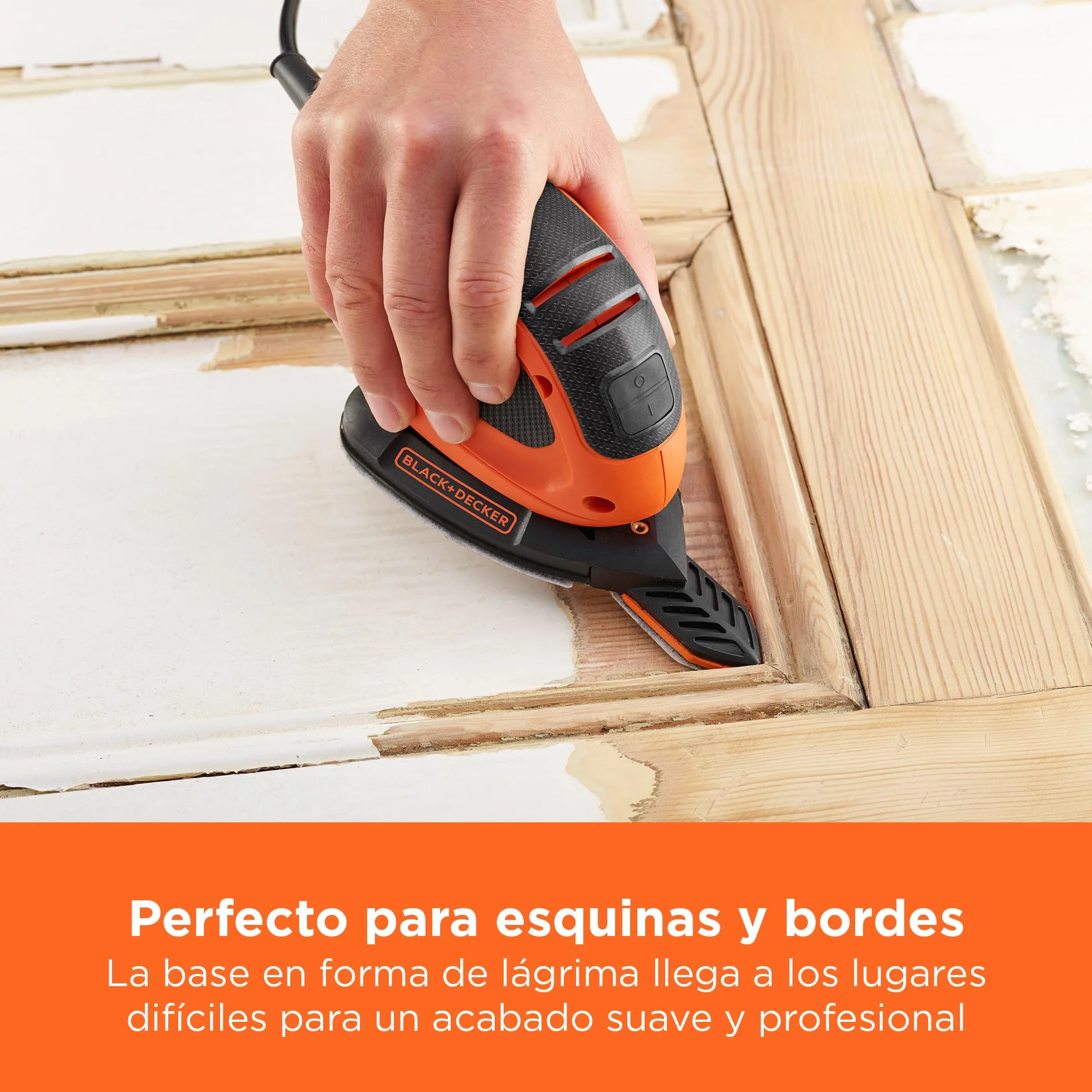BLACK+DECKER Lijadora de Detalle Mouse 55 W, 11000 RPM, 1.5 mm Órbita, Velcro, 15 Accesorios, BEW230BC-QS