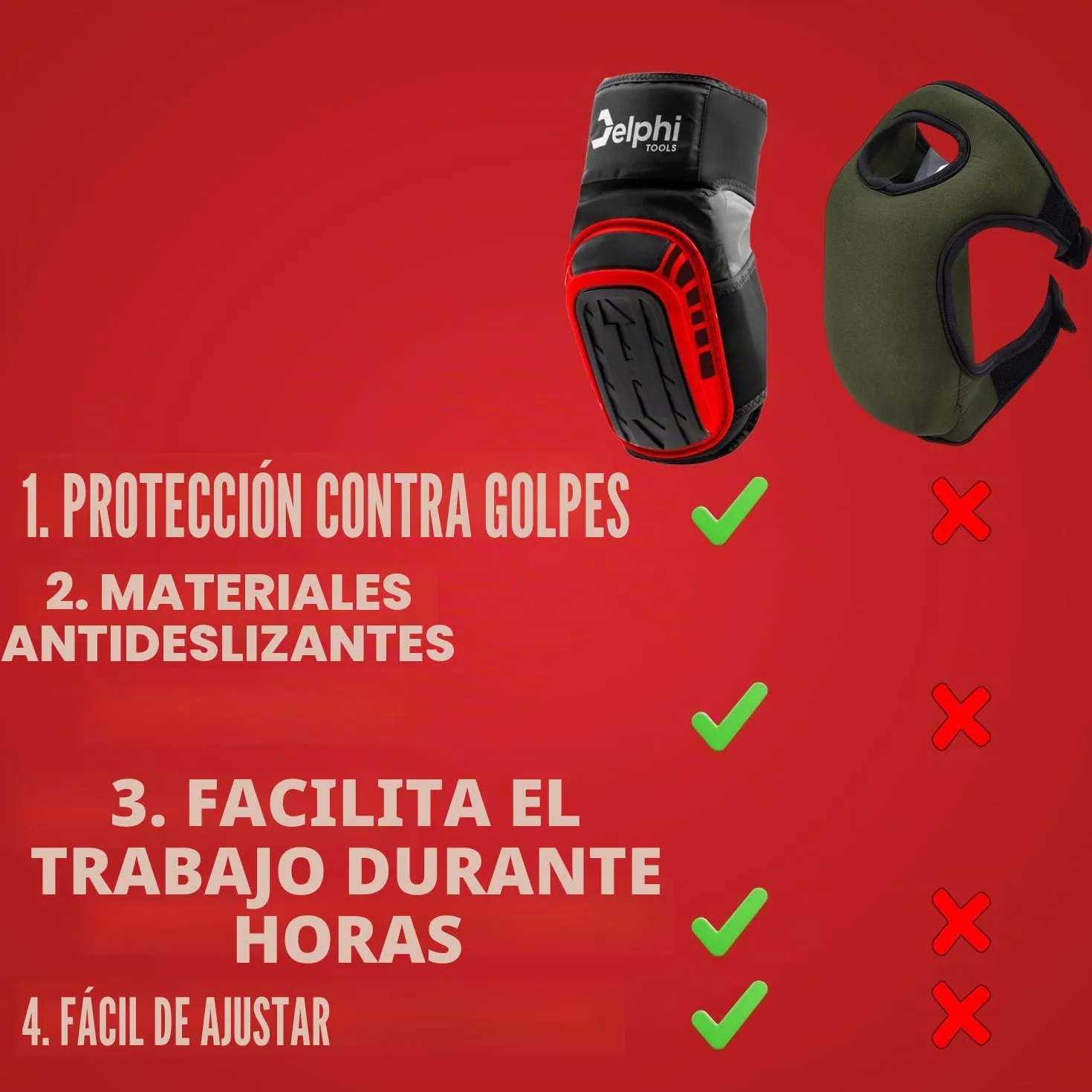 Delphi rodilleras trabajo antideslizantes con doble cierre y guantes de trabajo – Rodilleras cómodas, fáciles de limpiar, talla universal para colocadores de azulejos