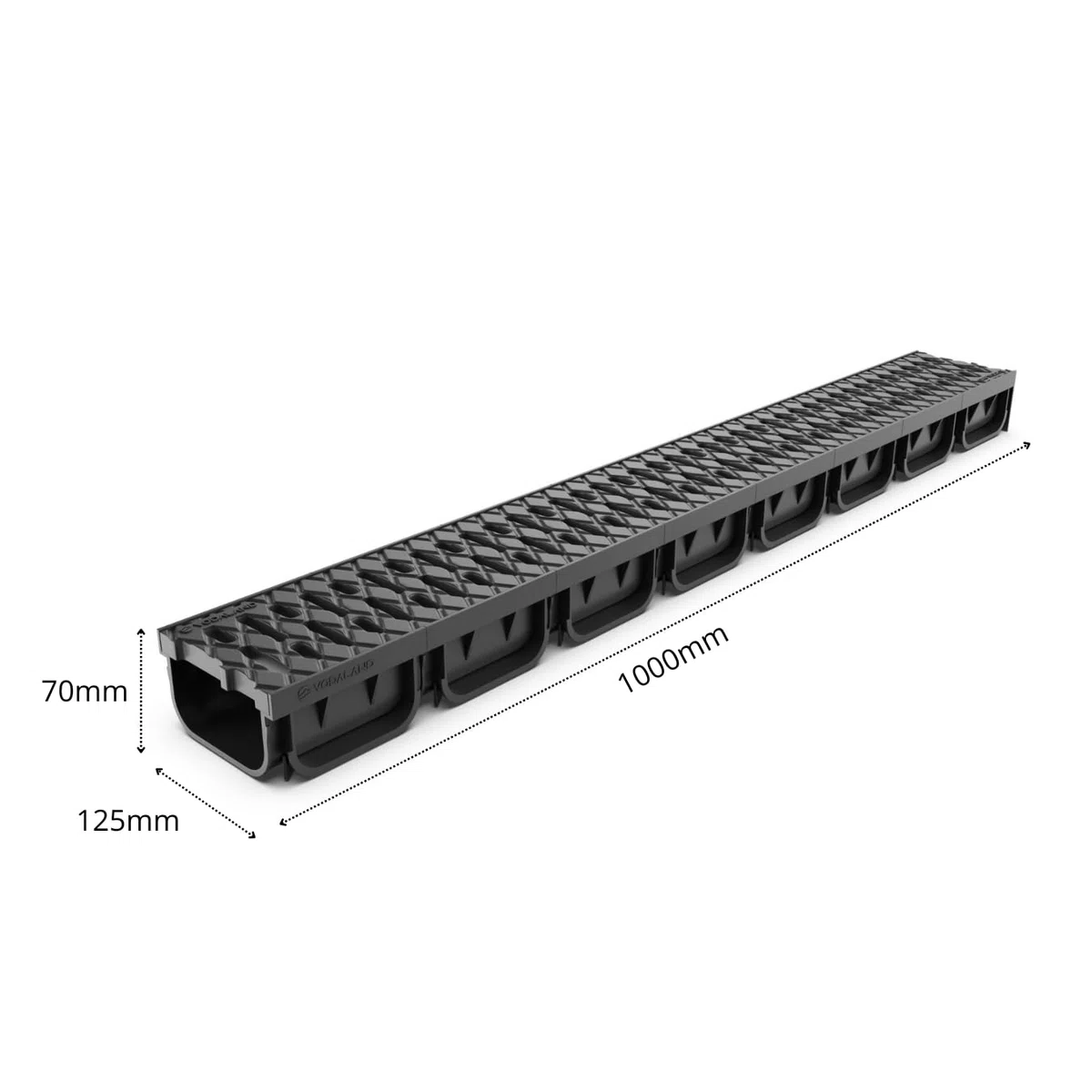 VODALAND EASY 2 - Canaleta de Desagüe de 5 Metros con Rejilla de Plástico Negro | Sistema de Drenaje para Jardines, Aguas Pluviales y Terrazas | Resistente, Fácil de Instalar| Kit Completo Drenaje