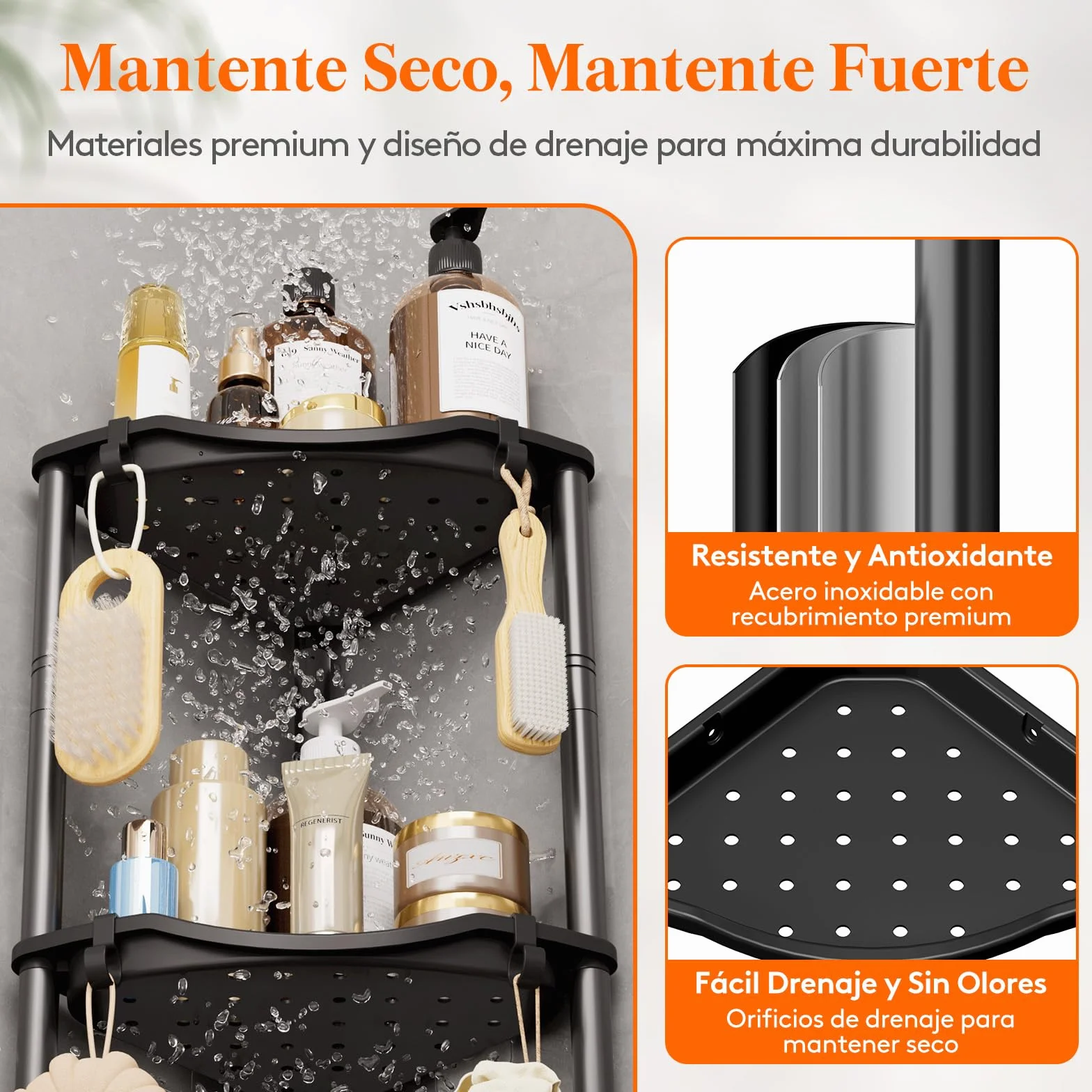 Lifewit Estanteria Ducha sin Taladro 3 Niveles, Organizador Esquinero Plástico Baño, Negro 34 cm
