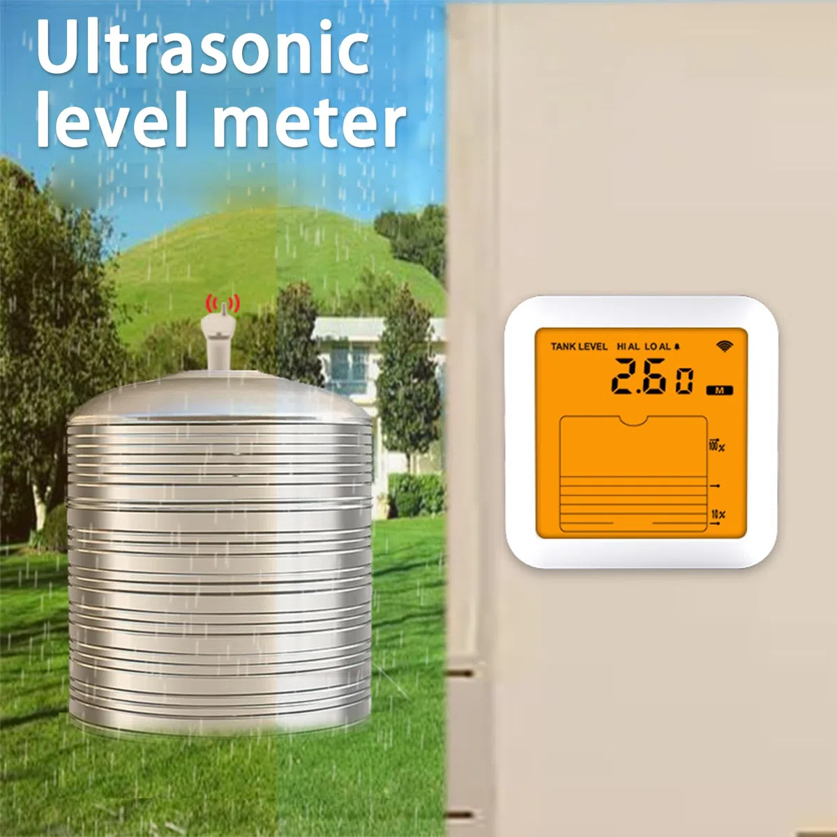 Monitor De Nivel para Tanque De Agua,Detector Ultrasónico para Pozos - Medidor Multifunción con Pantalla Digital para Depósitos y Hogar
