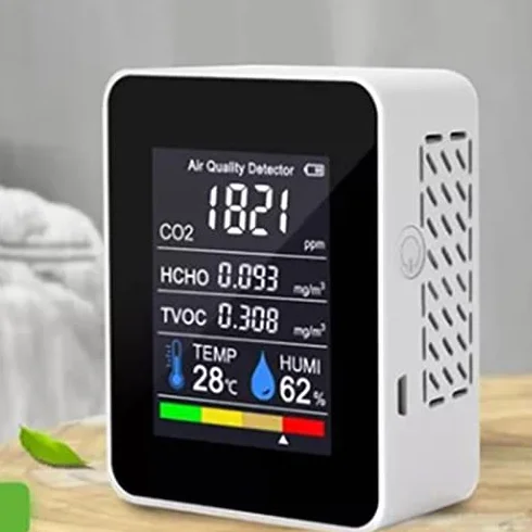 Monitor de Calidad del Aire para Interiores, Detector Portátil de Dióxido de Carbono con Batería de CO2 5 en 1 HCHO TVOC Temp Humi Meter para el Hogar, Tienda de Cultivo, Bodega,