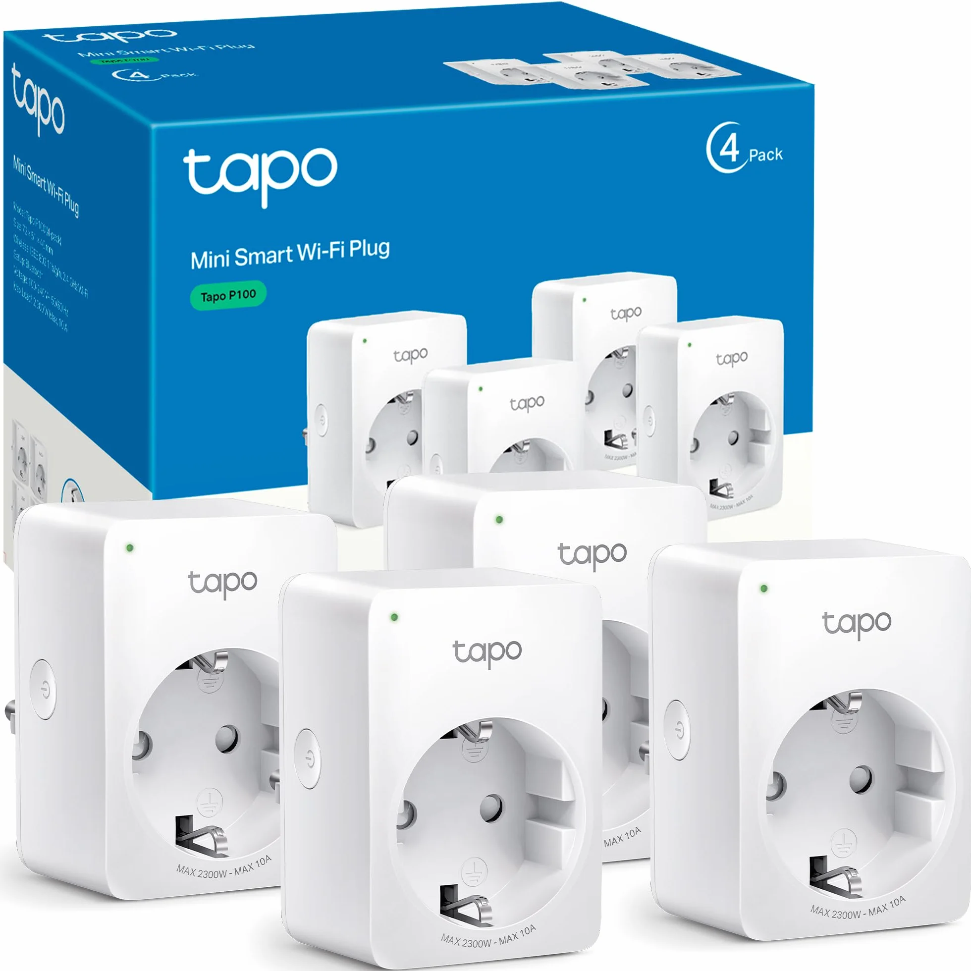 Tapo P100 Mini Enchufe Inteligente Wi-Fi 4 Pack, Programable, Compatible con Alexa y Google Home, Sin Concentrador