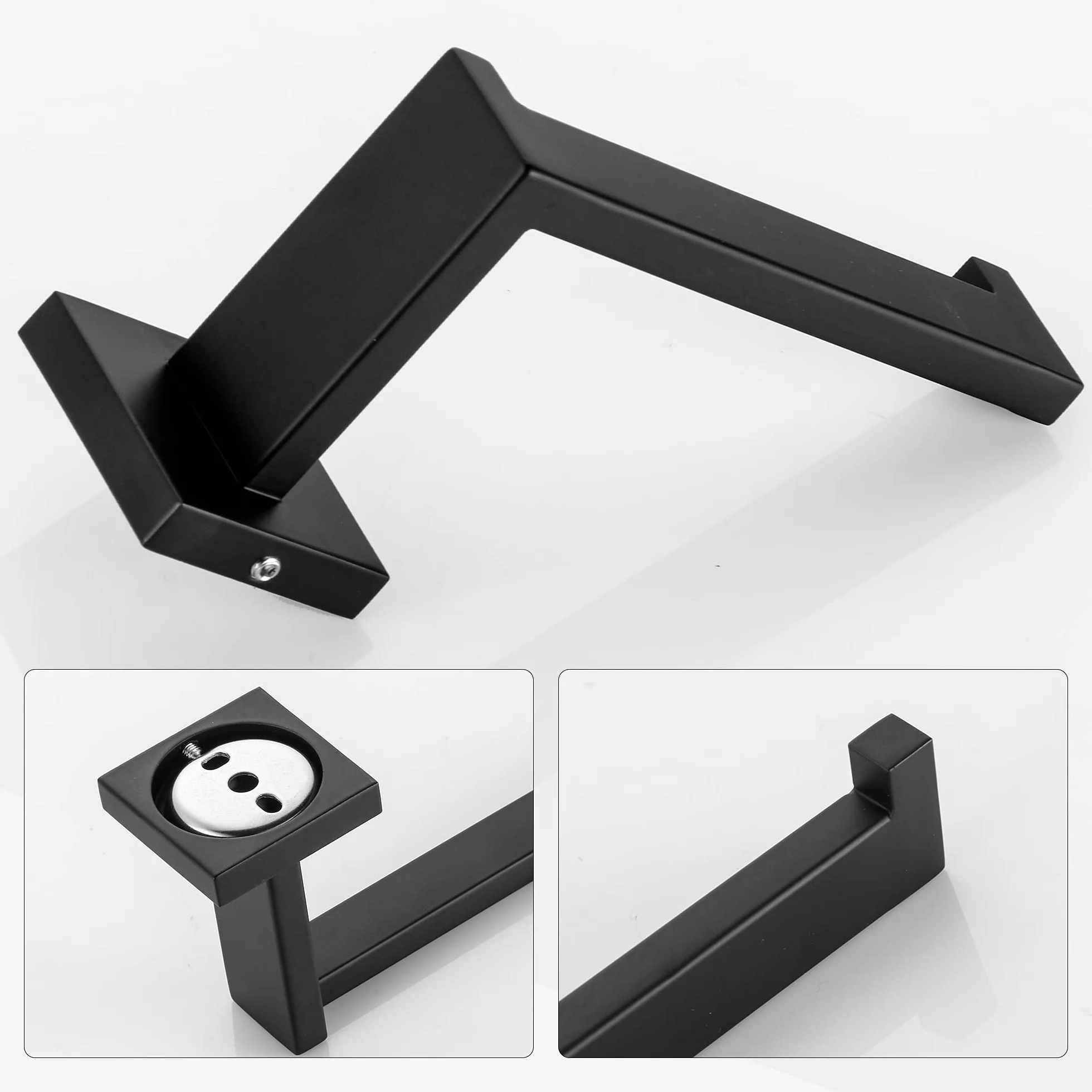 DUFU Juego de Toalleros de Acero Inoxidable Negro Mate 40cm con Barra de Toallas, Soporte de Papel Higiénico y Gancho de Bata