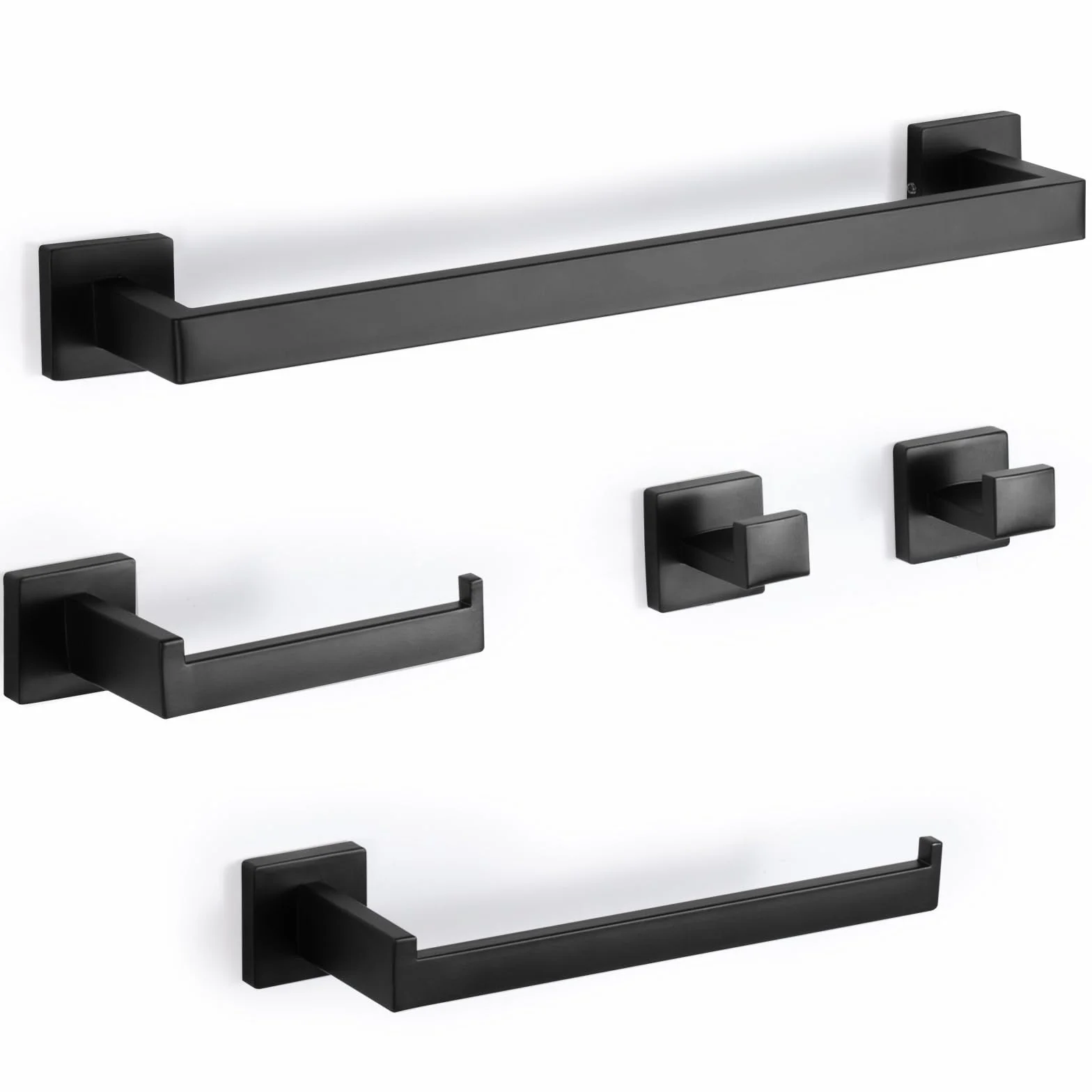 Set de Toallero de Acero Inoxidable 5 Piezas 43CM Porta Papel de Baño 2 Ganchos Colgante de Pared Negro