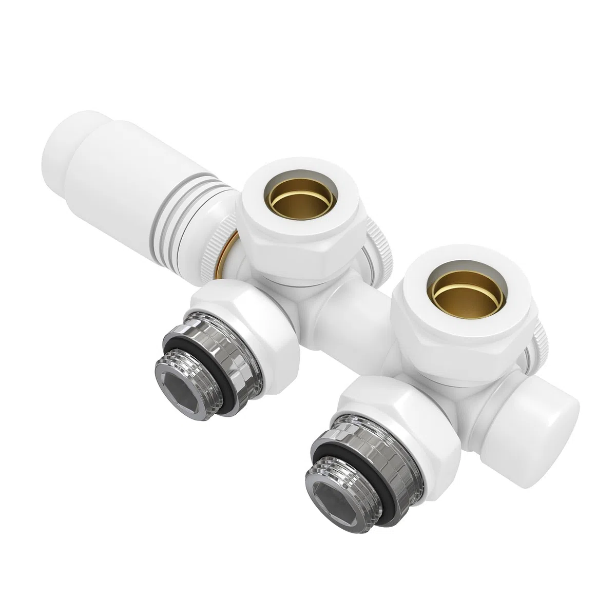 EMKE Multiblock - Válvula de radiador con termostato (para tubos de 15 mm + 16 mm x G1/2", 50 mm), color blanco