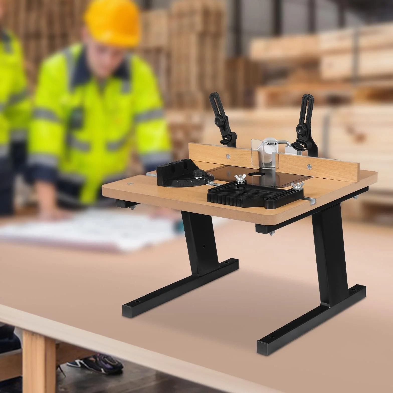 Mesa de madera para carpintería, router, mesa de madera MDF, respaldo izquierdo y derecho, con escala de madera, 43 x 40 cm