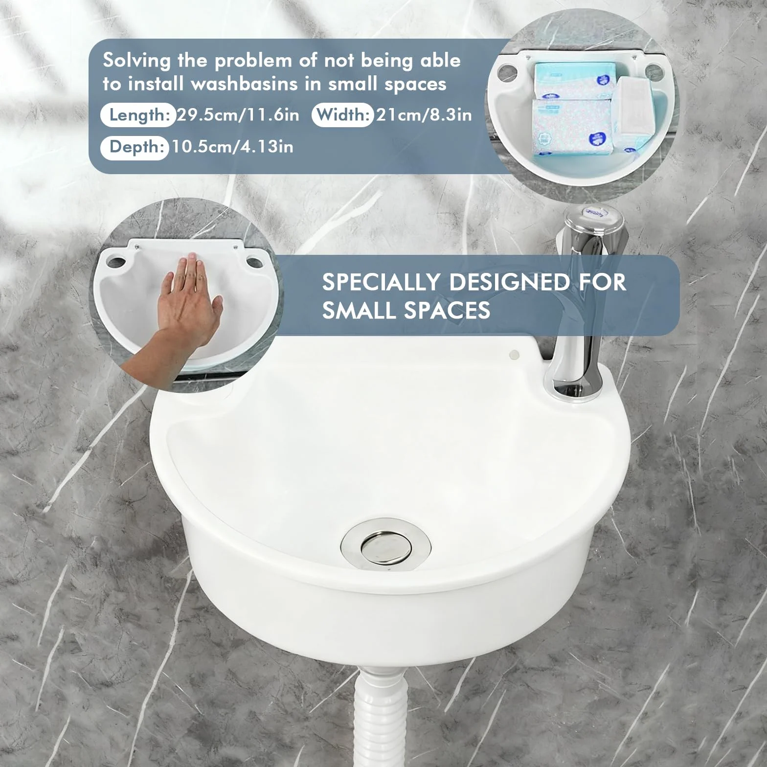 Lavabo de plástico con tubo y desagüe para jardín, garaje