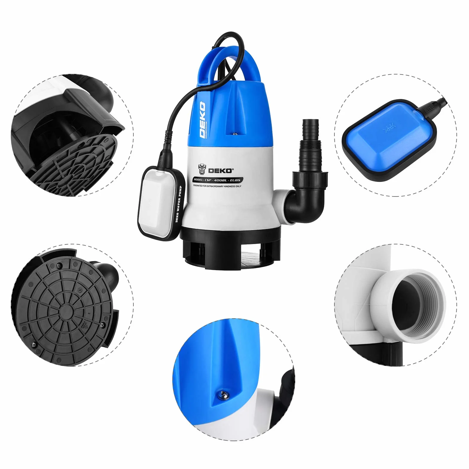 DEKO Bomba de agua sumergible eléctrica 400 W 8000 L/H interruptor flotador