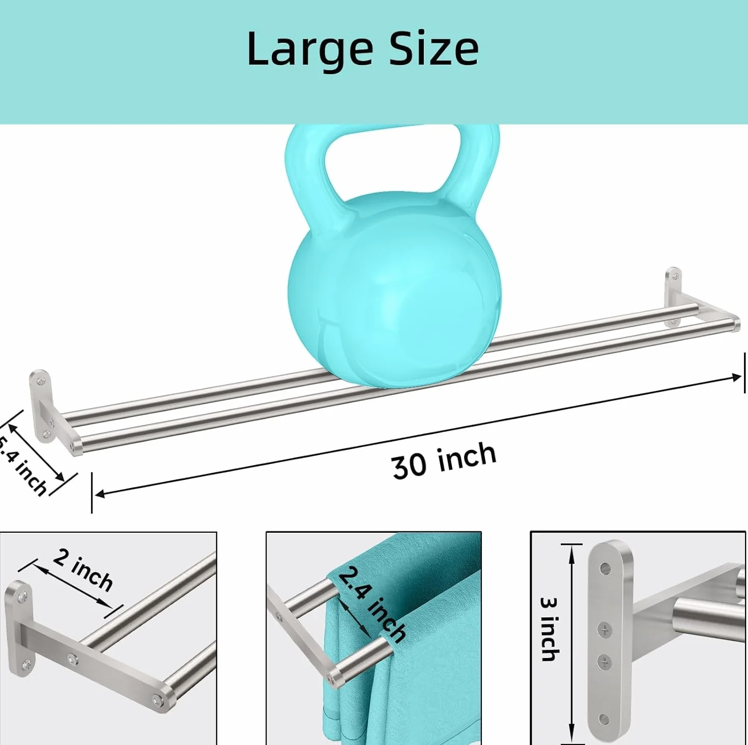 Toallero de Baño Doble 80CM Acero Inoxidable 2 Barras Cepillado Pared