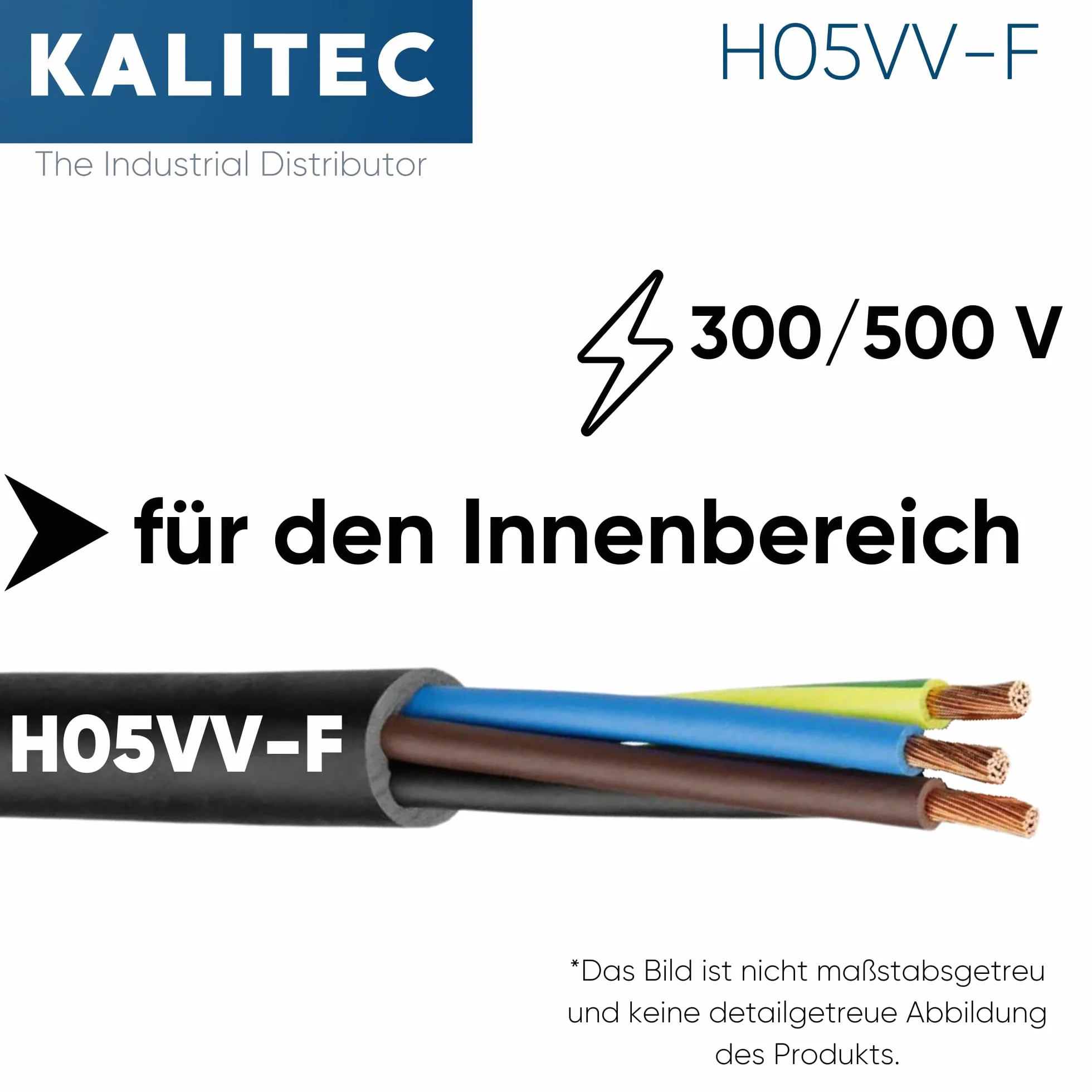 Kalitec H05VV-F - Manguera de 10 m, 3 x 2,5 mm², Cable de Alimentación 3 G2,5 mm² Con Conductor de Protección, PVC Para Interiores, Eléctrico Negro, Lámpara