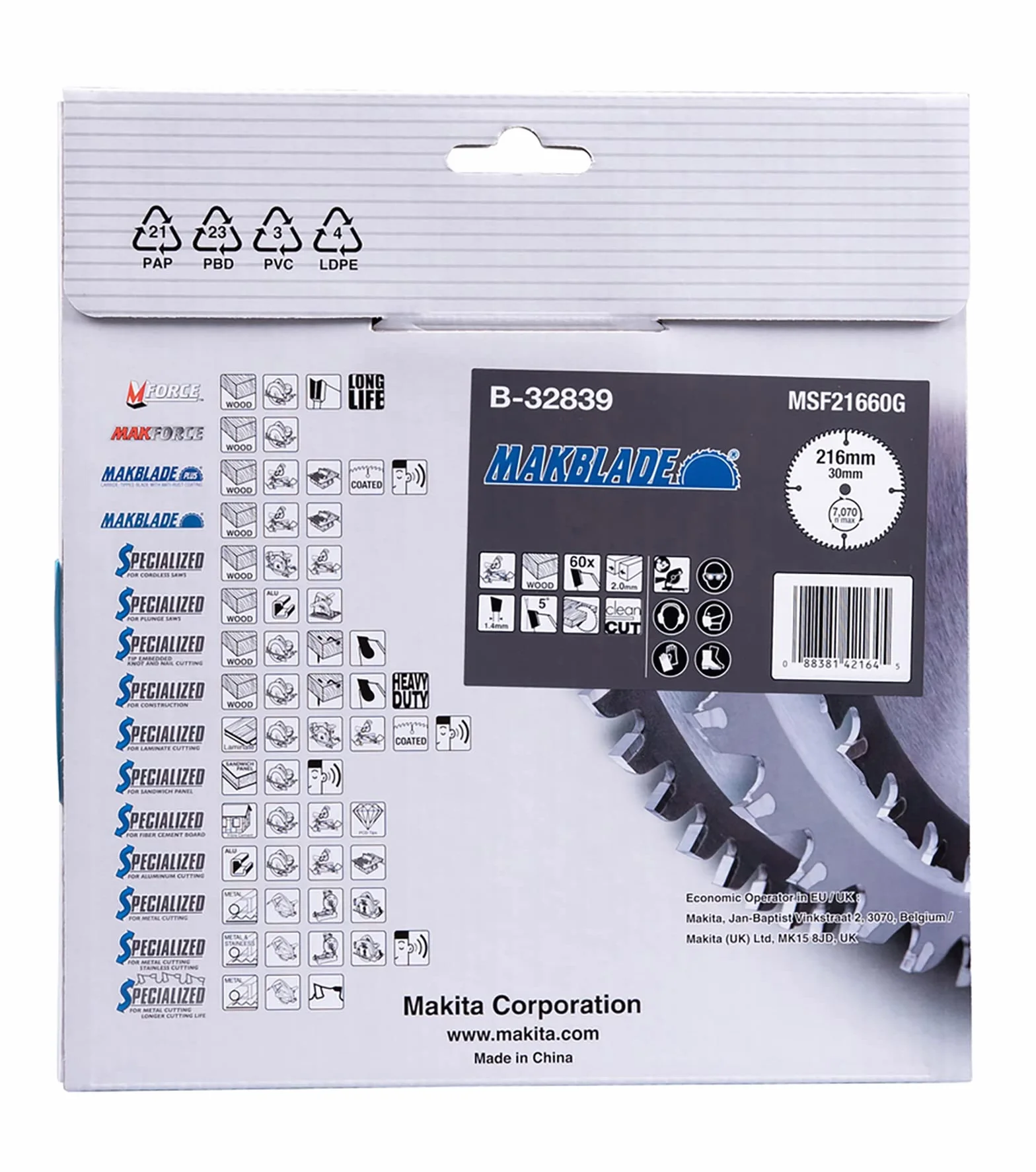 Makita B-32839 - Makblade hoja de sierra 216 x 30 mm, 60 z,