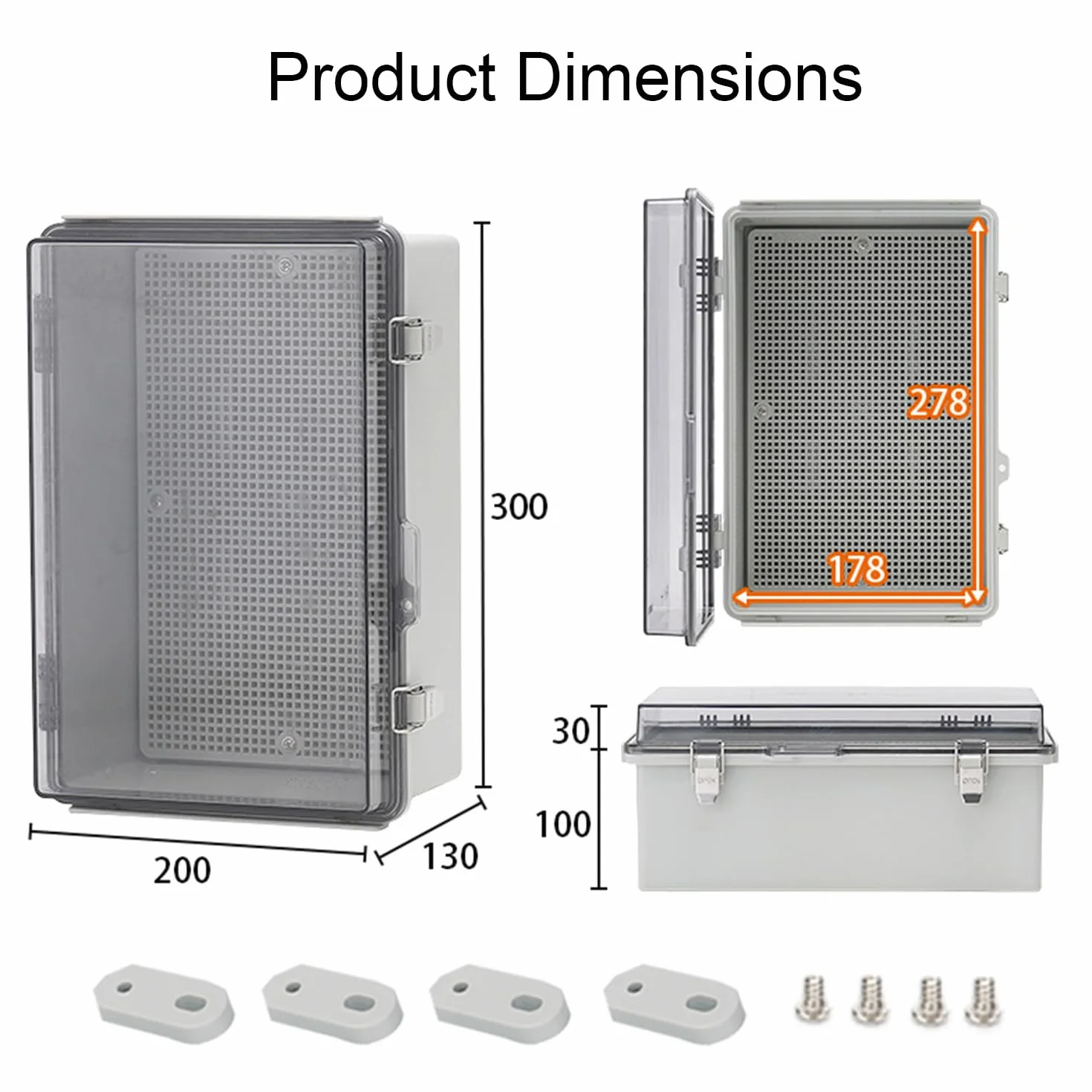 Caja Conexiones Estanca IP67,Caja Distribución Eléctrica,Caja Registro Electrico,PC Transparente Carcasa Industrial,para la Protección de Tomas de Corriente (300x200x130mm)