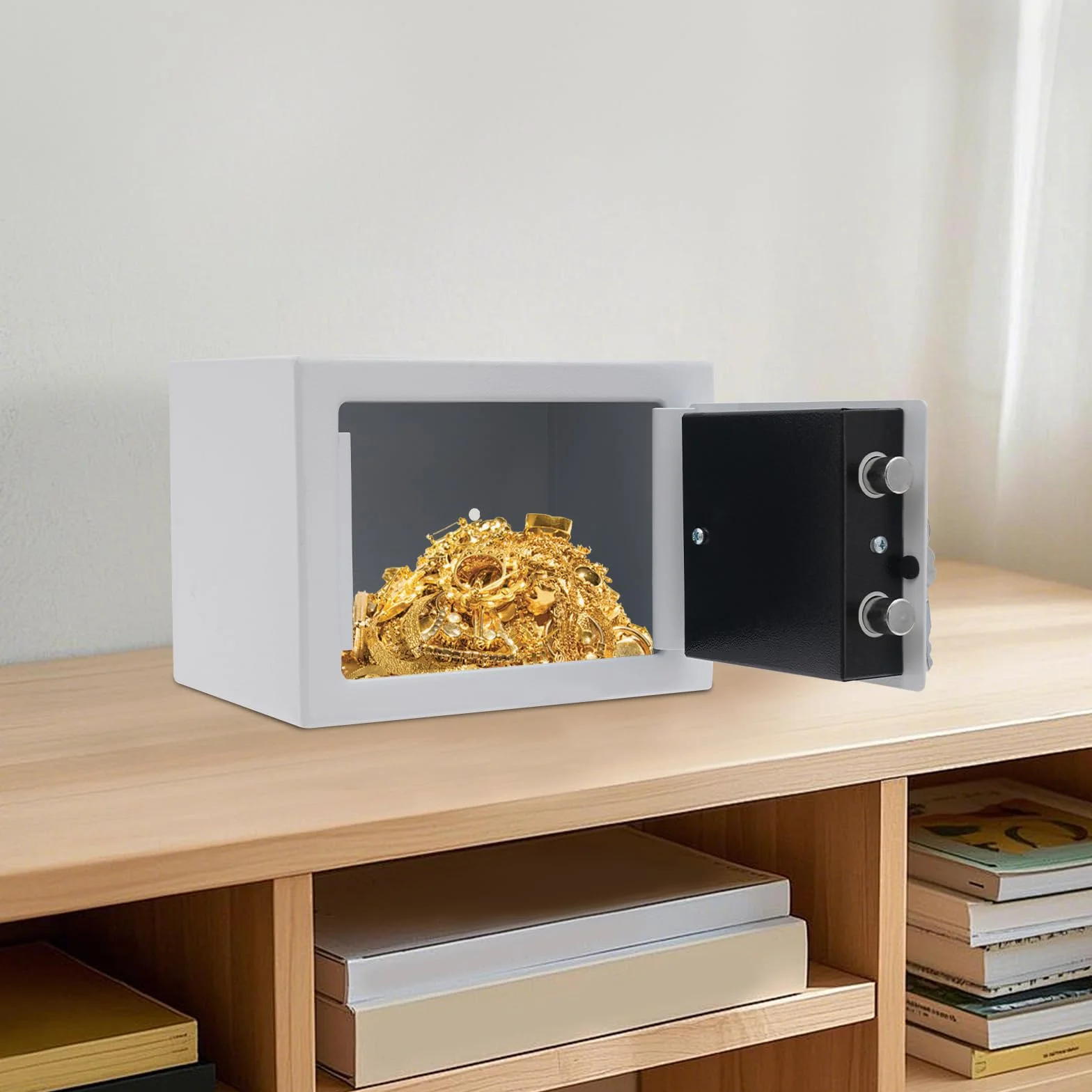 Caja fuerte pequeña de pared con ranura y cerradura mecánica, 23 x 17 x 17 cm, para el hogar y la oficina, almacenamiento, dinero en efectivo y joyas (blanco)