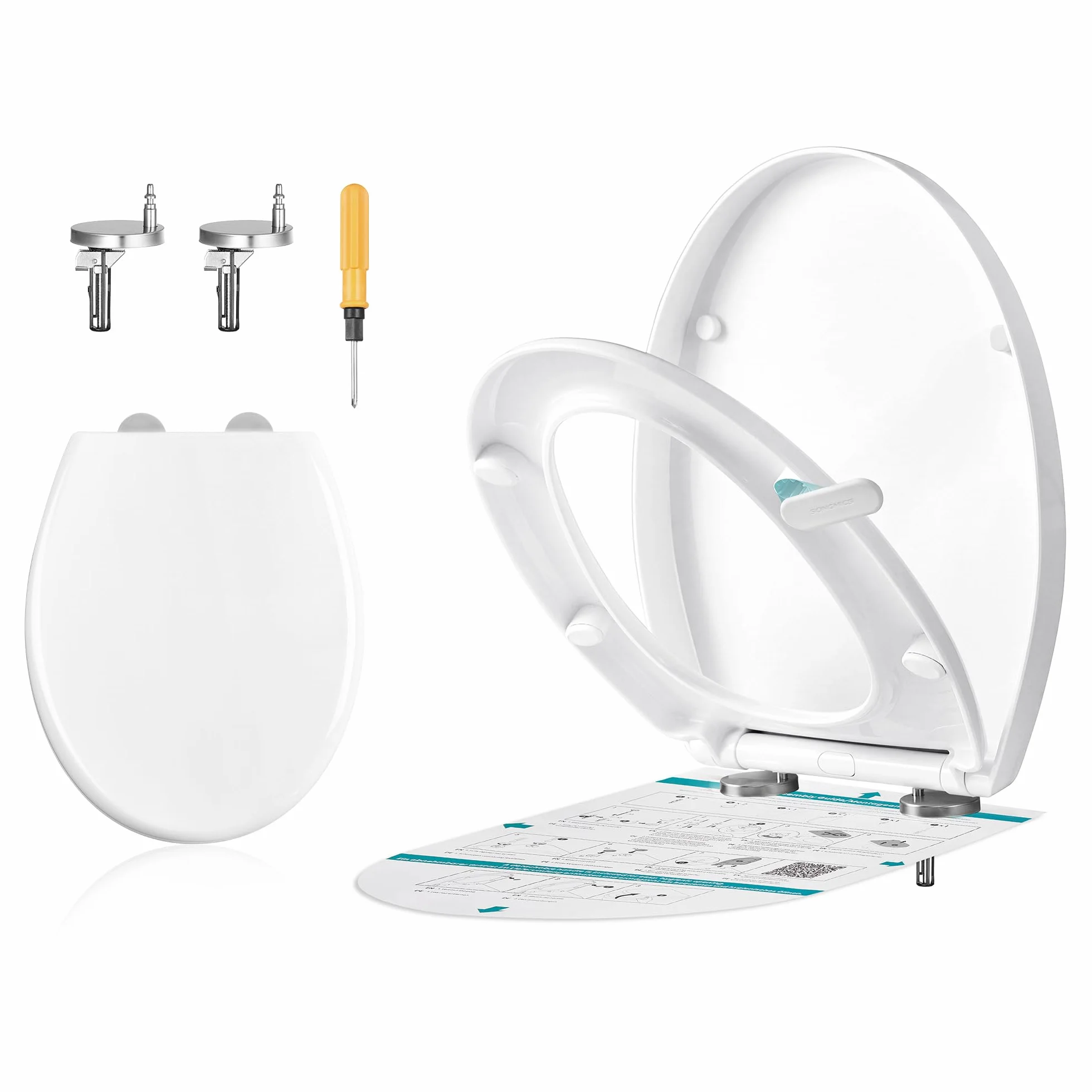 SONGMICS Tapa de WC Universal Cierre Suave Asiento Plástico PP Carga 300 kg Blanco