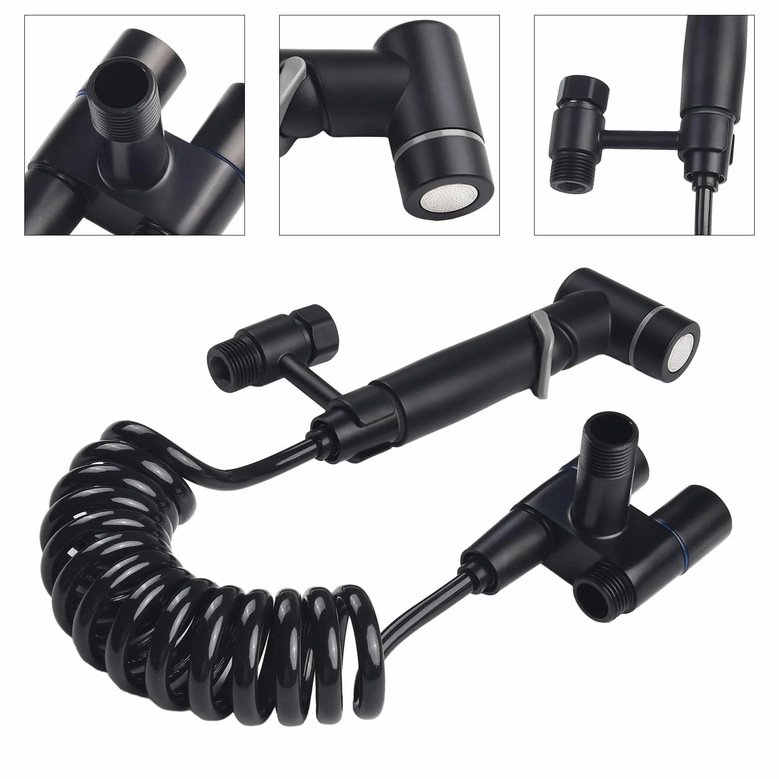 Válvula de control dual de 1 en 2 salidas, grifo de lavadora de doble control de salidas, válvula triangular de inodoro, grifo de baño de doble mango (negro elegante)