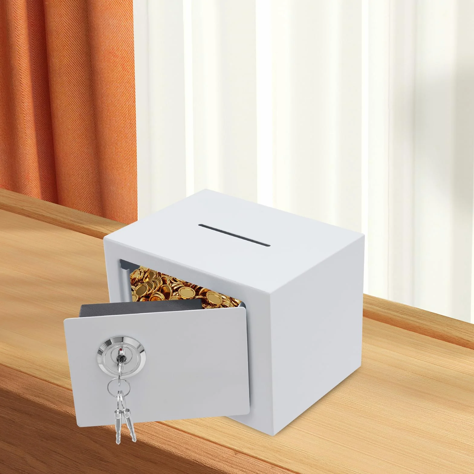 Caja fuerte pequeña de pared con ranura y cerradura mecánica, 23 x 17 x 17 cm, para el hogar y la oficina, almacenamiento, dinero en efectivo y joyas (blanco)