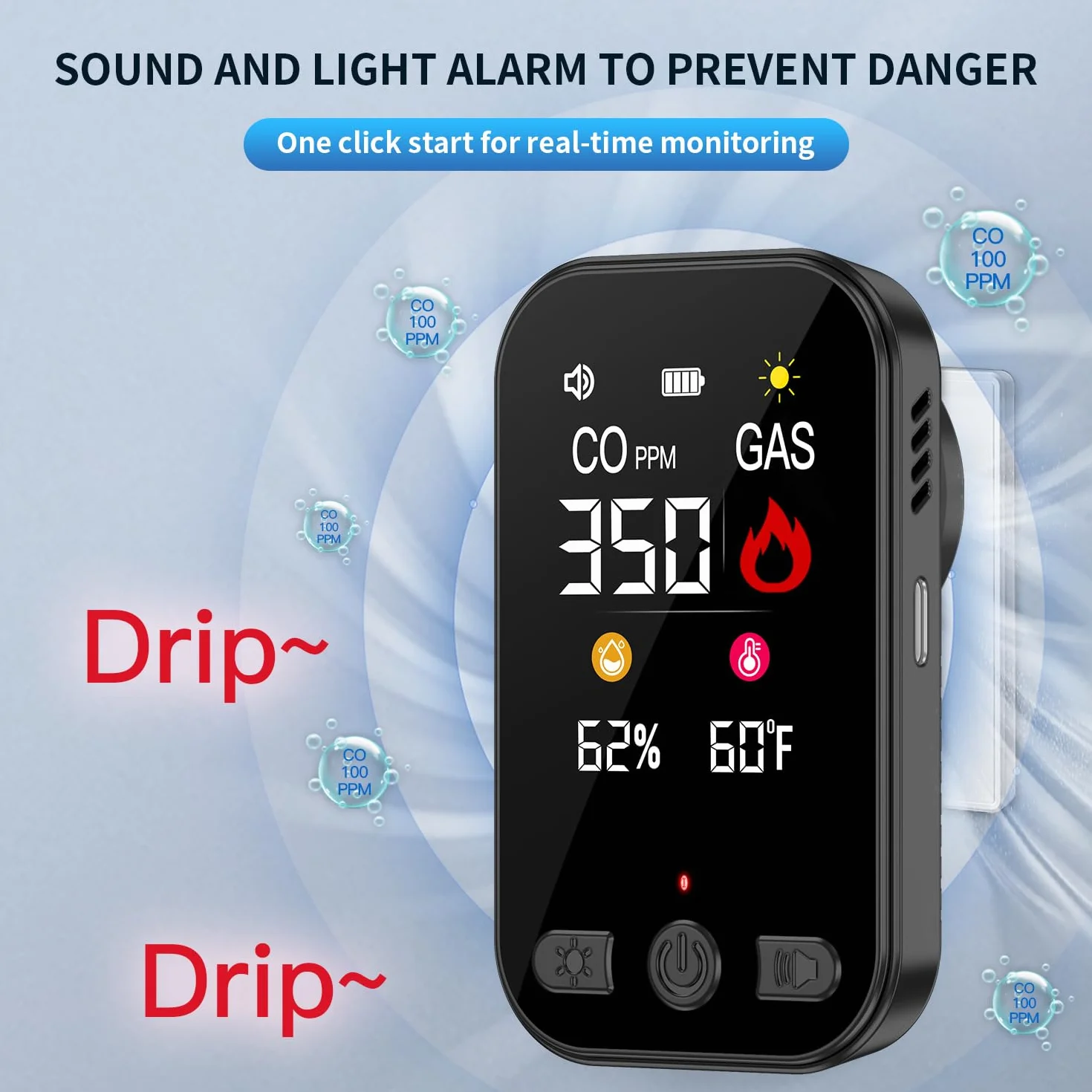 Wolf Guard Detector de Gas y CO 4 en 1 con Enchufe Doméstico, Detector de Monóxido de Carbono, Gas Combustible Natural, Fuga de GLP Metano Butano